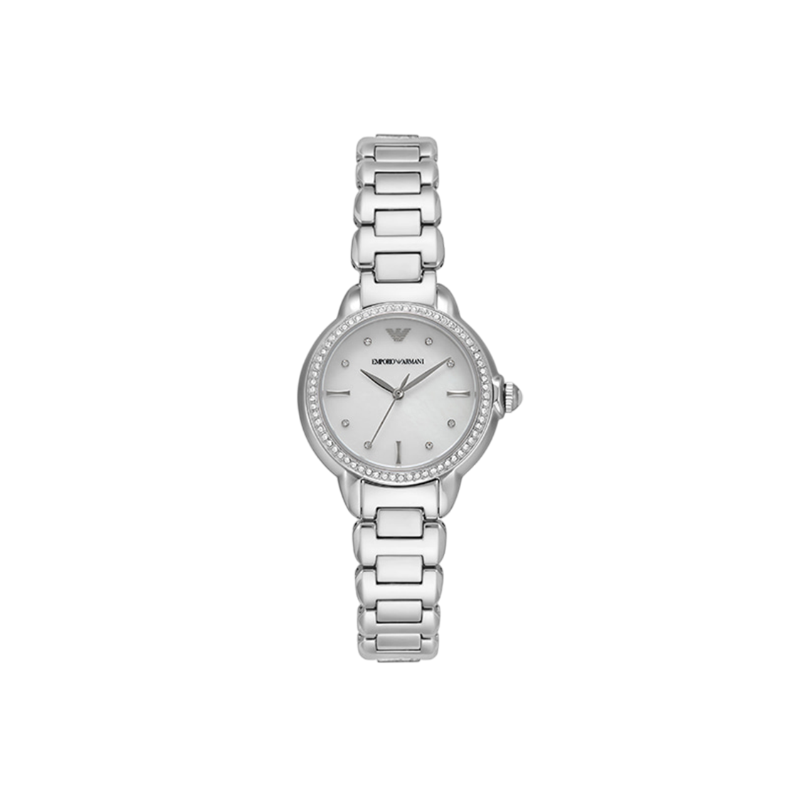(W) 엠포리오 아르마니 미아 32mm 메탈 시계 마더 오브 펄 실버((W) Emporio Armani Mia 32mm Metal Watch Mother of Pearl Silver)