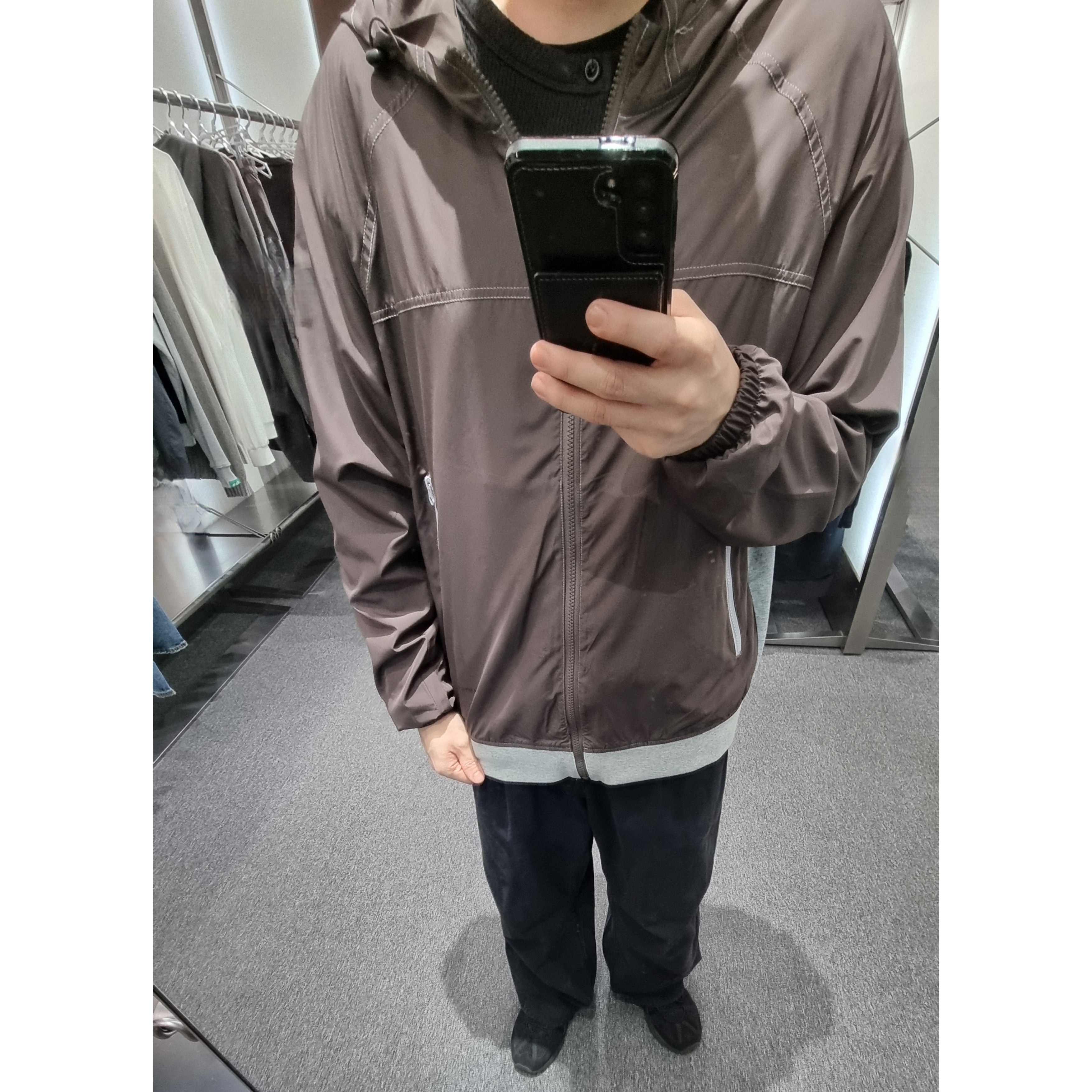 Sansan Gear Dual Weave Jacket Brown, Asics Gel-Sonoma 15-50 Black 착용 스타일 - 1