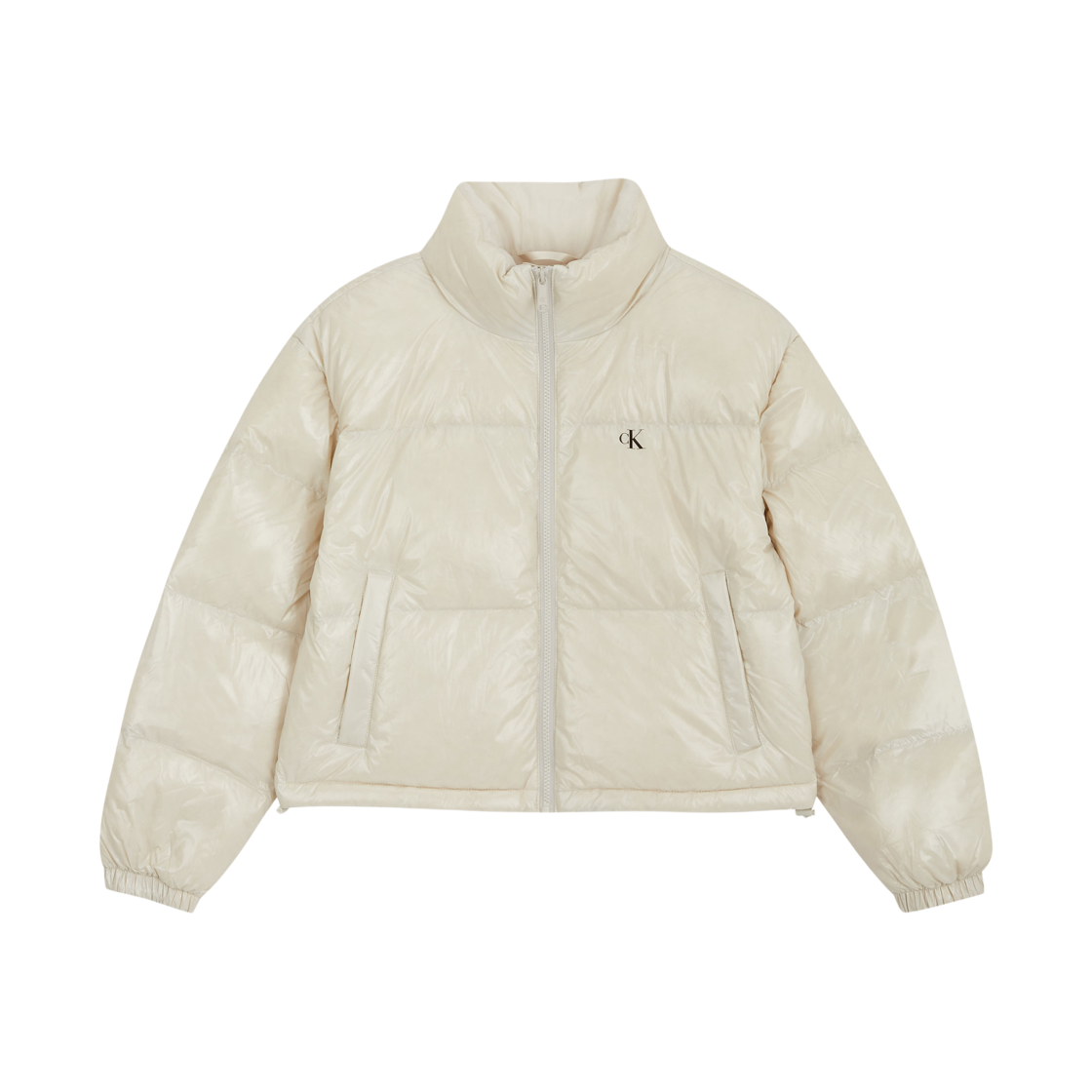 (W) 캘빈 클라인 글로시 크롭 다운 자켓 초크((W) Calvin Klein Glossy Cropped Down Jacket Chalk)