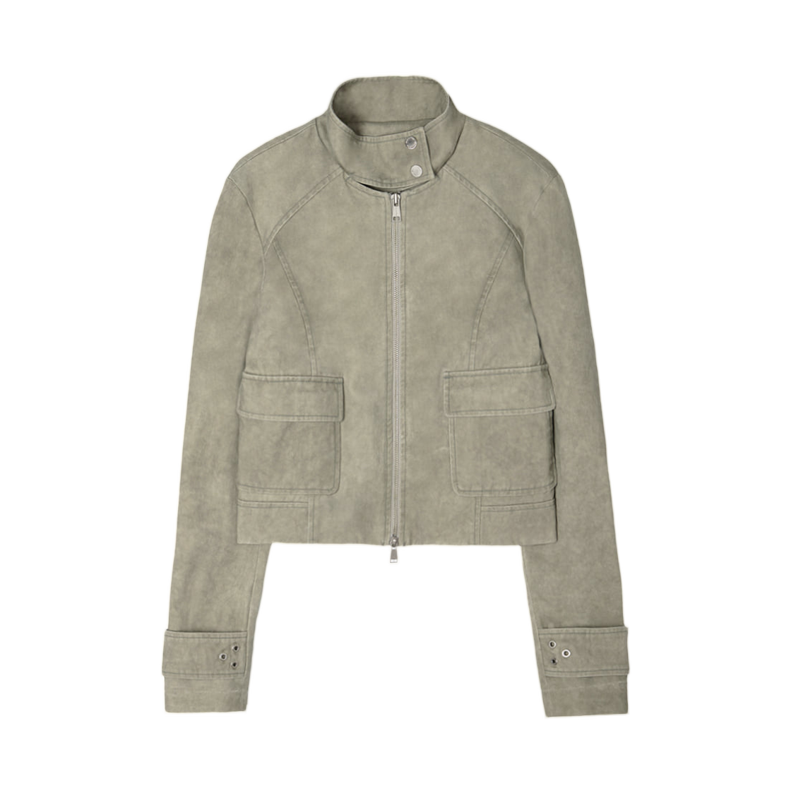 (W) 마뗑킴 워시드 슬림 바이커 점퍼 라이트 카키((W) Matin Kim Washed Slim Biker Jumper Light Khaki)