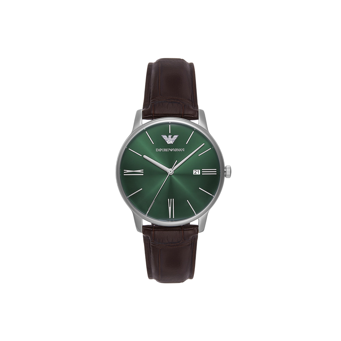 AR11672 Emporio Armani Minimalist 39mm Leather Watch Green Brown