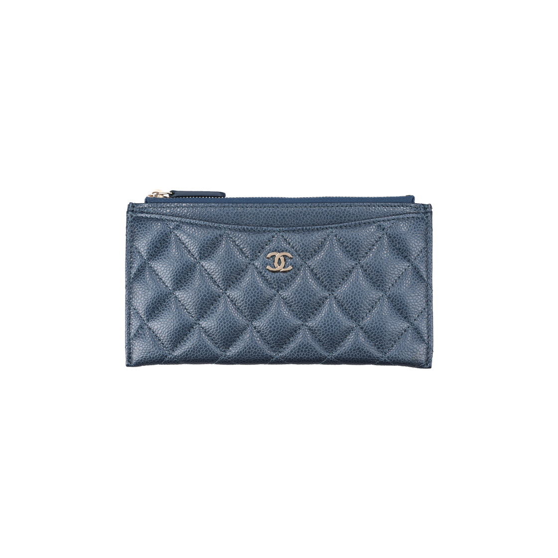 ITRSCVLB64AU Chanel Classic Slim Zip Wallet in Grained Calfskin Blue with Gold Hardware
