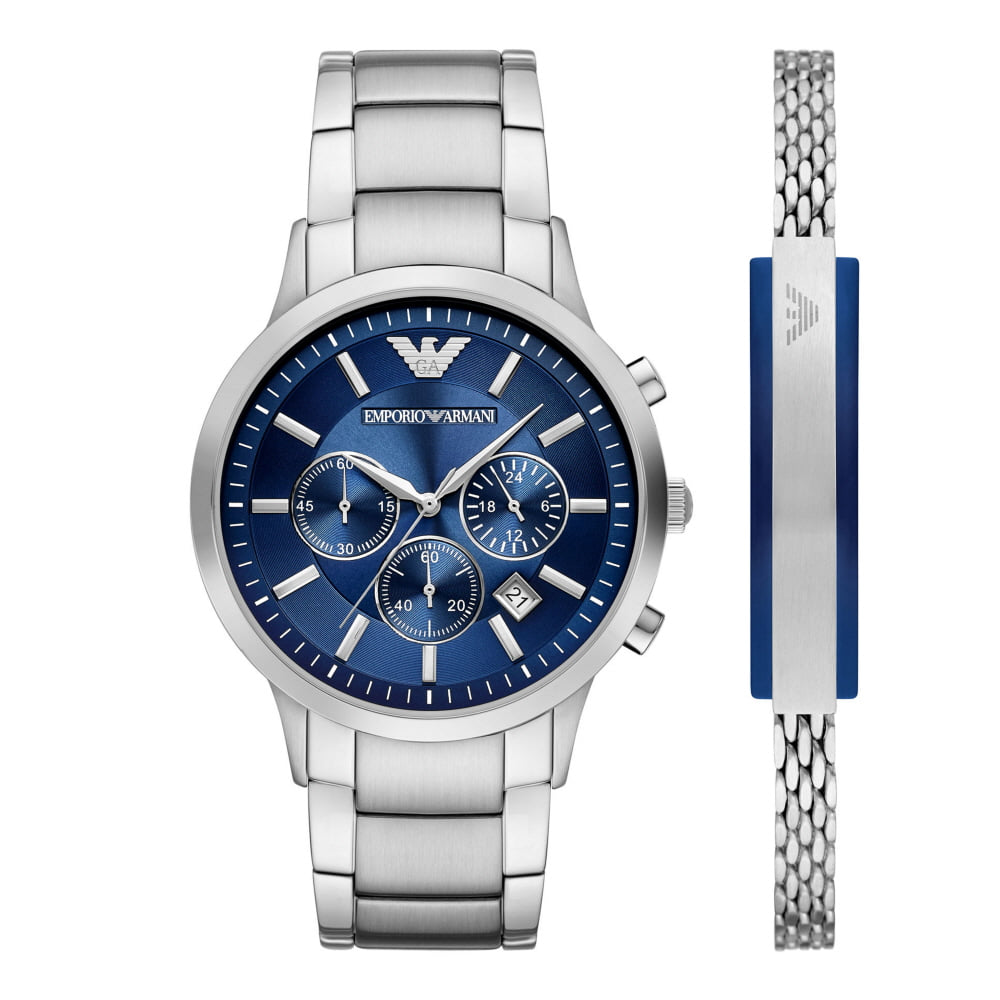 엠포리오 아르마니 43mm 크로노그래프 브레이슬릿 세트 메탈 시계 블루 실버(Emporio Armani 43mm Chronograph Bracelet Set Metal Watch Blue Silver) - 2