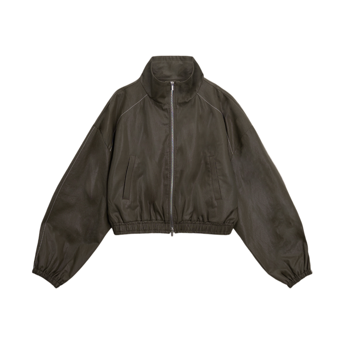 (W) 마뗑킴 마뗑 러프 코팅 크롭 봄버 카키((W) Matin Kim Matin Rough Coating Crop Bomber Khaki) - 2