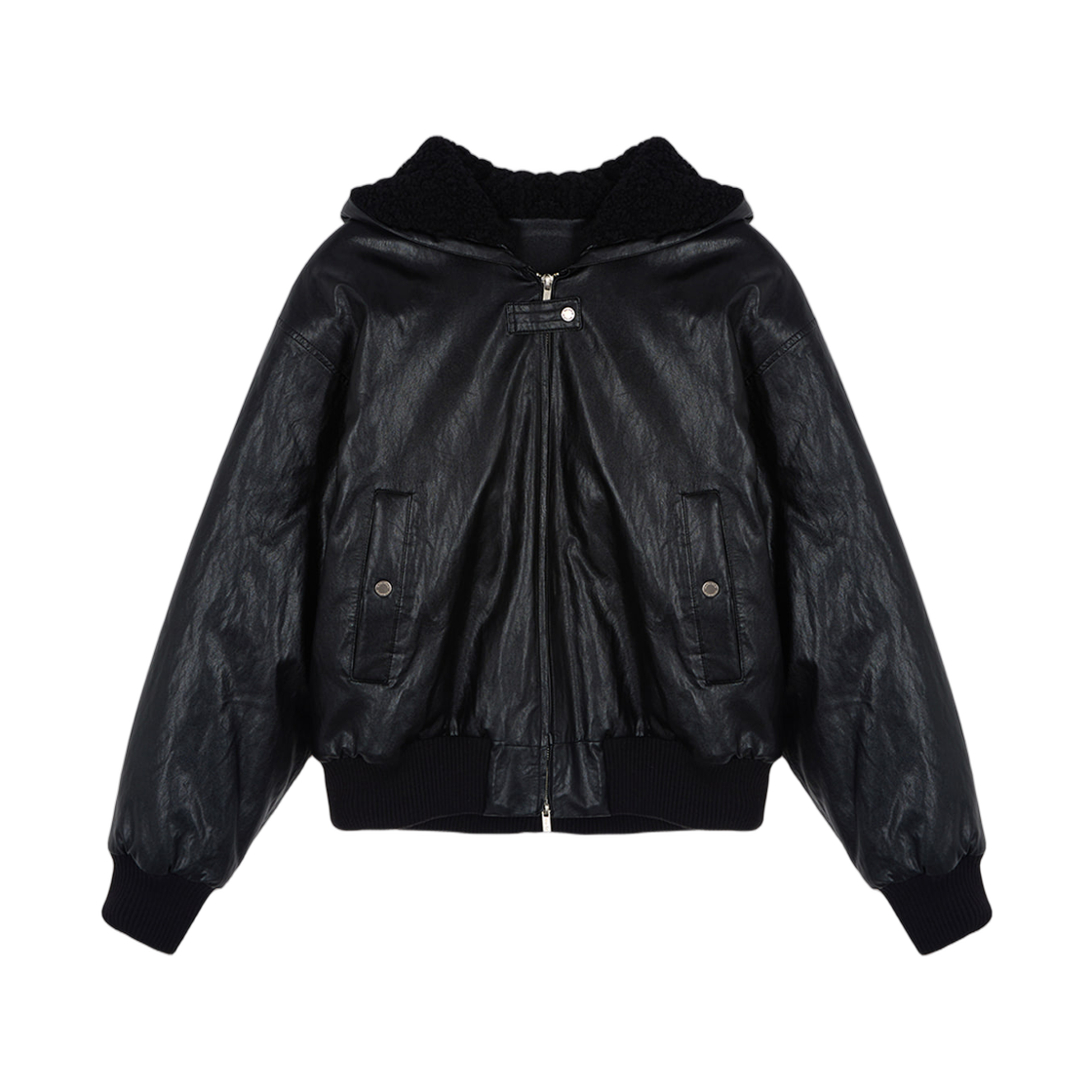 MK259OJP044M (W) Matin Kim Faux Leather Zip Up Hoody Black