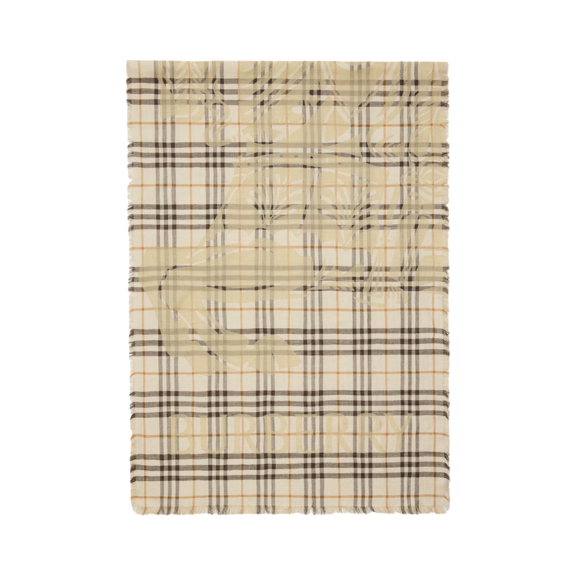 8117904 (W) Burberry Wide EKD Check Wool Silk Scarf Pebble White