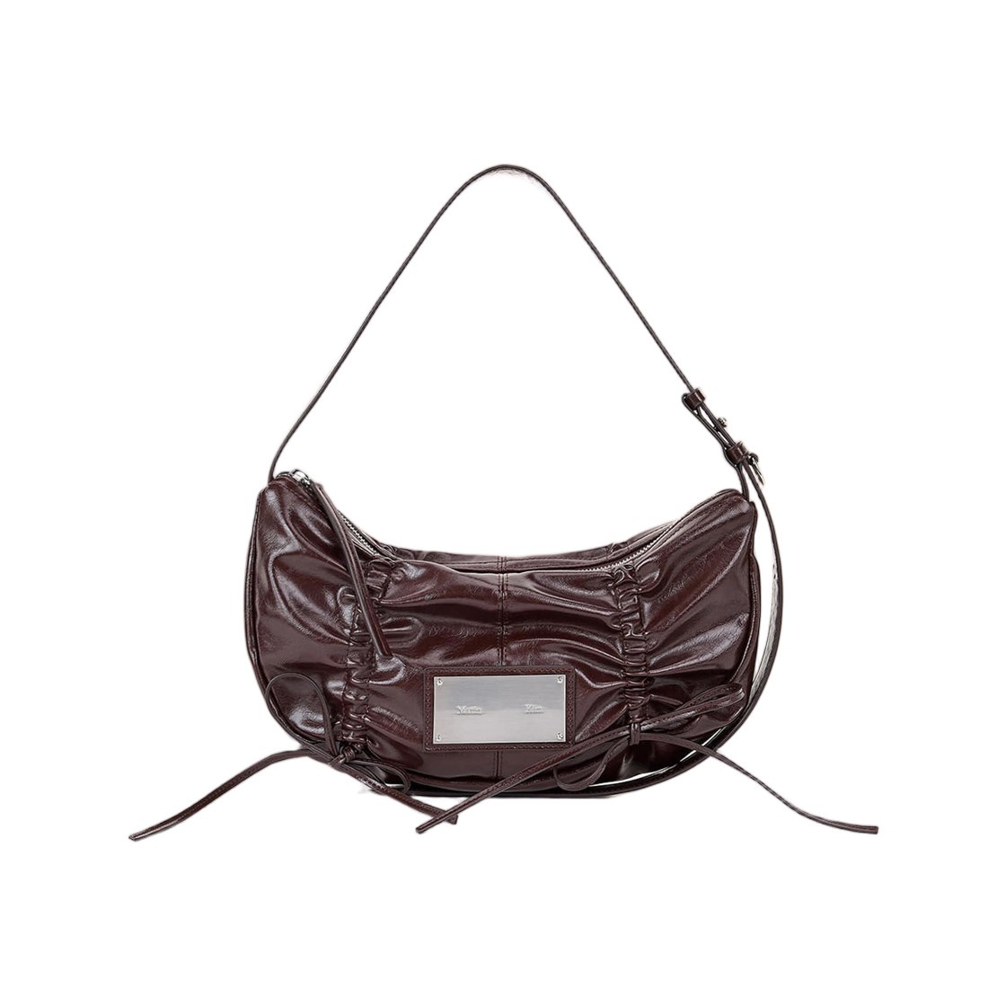 마뗑킴 하프 셔링 리본 라운드 백 다크 브라운(Matin Kim Half Shirring Ribbon Round Bag in Dark Brown)