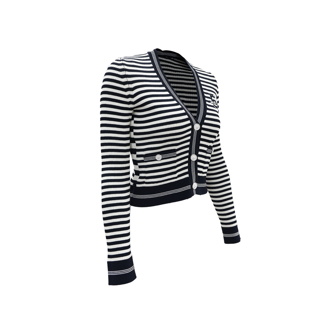 ITUA5R7G8TSI Chanel P74106 Navy & White Stripe Cardigan