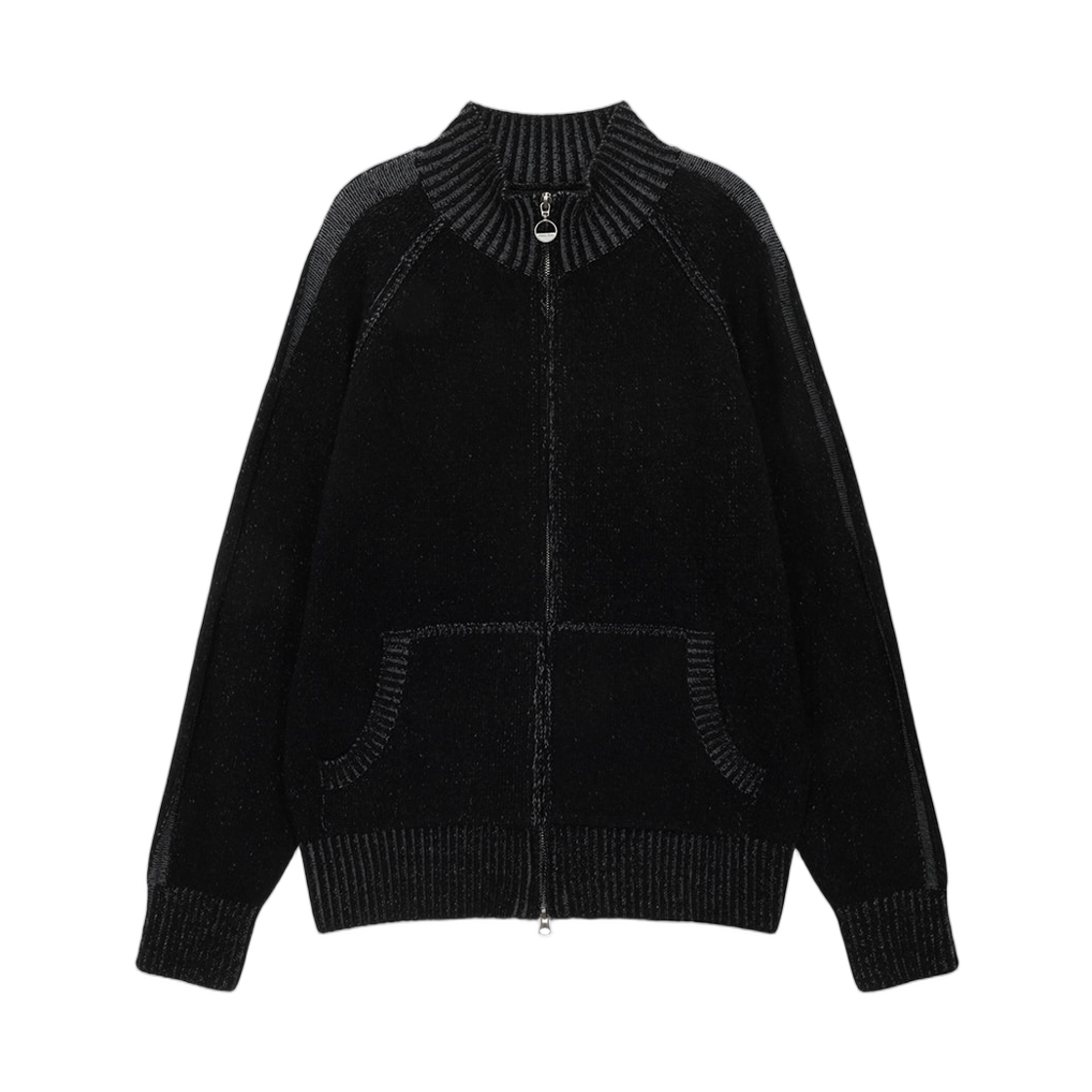 (W) 마뗑킴 투 톤 믹스드 니트 집업 블랙((W) Matin Kim Two Tone Mixed Knit Zip Up Black)
