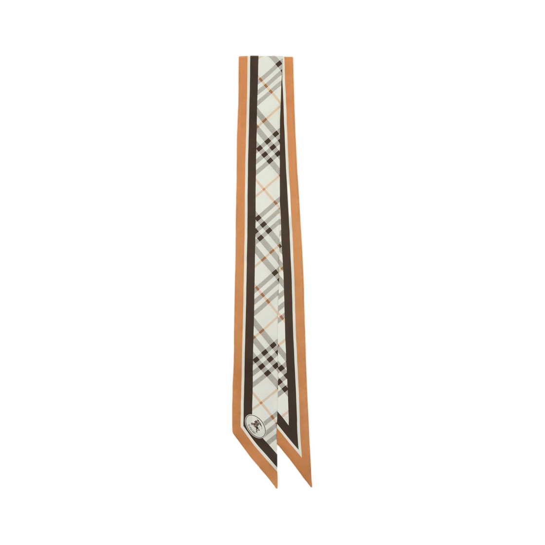 8120320 (W) Burberry Skinny Check Knight Stamp Silk Scarf Pebble White