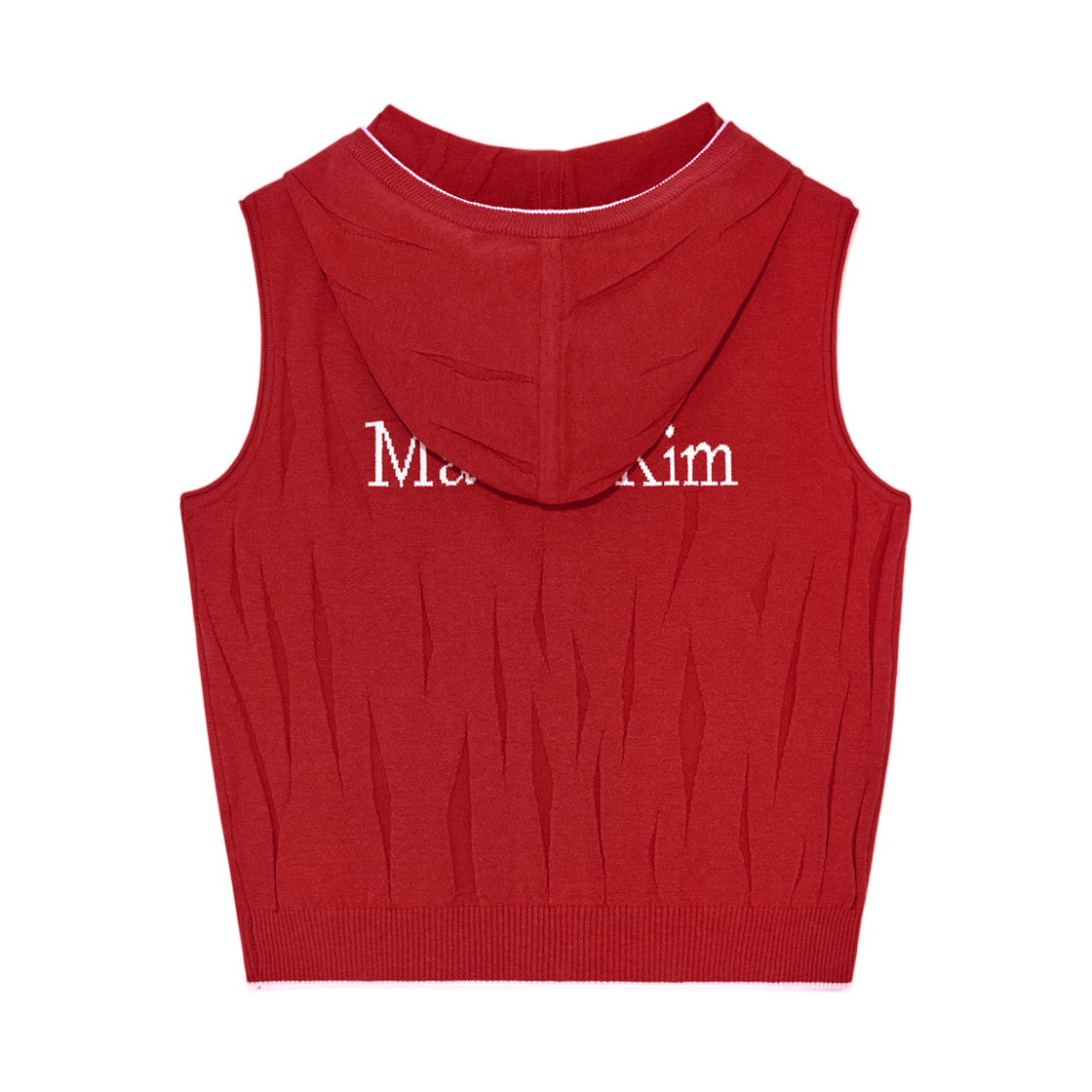 (W) 마뗑킴 링클 후디 버튼 니트 베스트 레드((W) Matin Kim Wrinkle Hoody Button Knit Vest Red) - 2