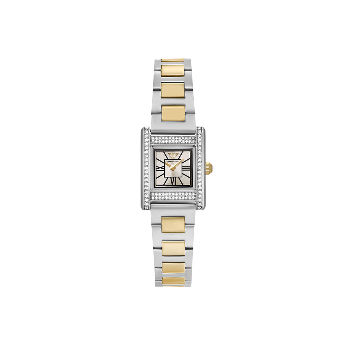 (W) 엠포리오 아르마니 제니 26mm 스퀘어 메탈 시계 그레이 투톤((W) Emporio Armani Genni 26mm Square Metal Watch Gray Two-Tone)