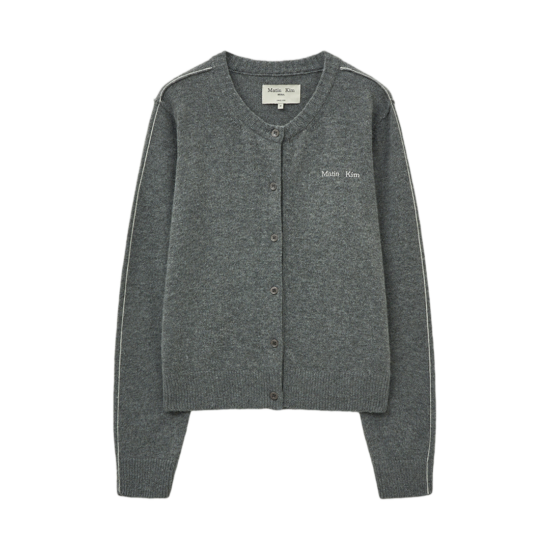 (W) 마뗑킴 캐시미어 블렌디드 라운드 니트 가디건 그레이((W) Matin Kim Cashmere Blended Round Knit Cardigan Grey)