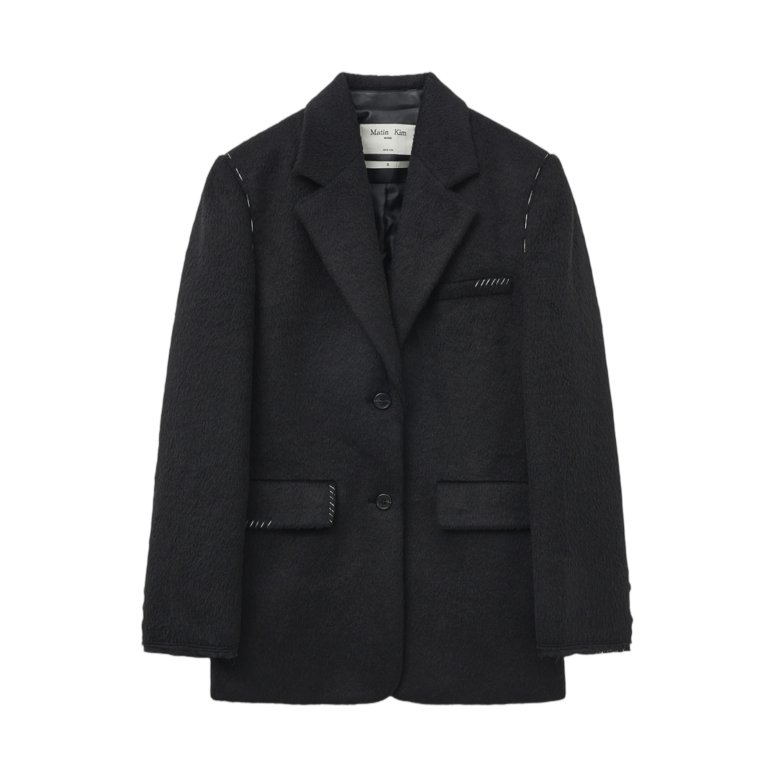 MK259OJK009MBB (W) Matin Kim Hairy Overfit Stitch Single Jacket Black
