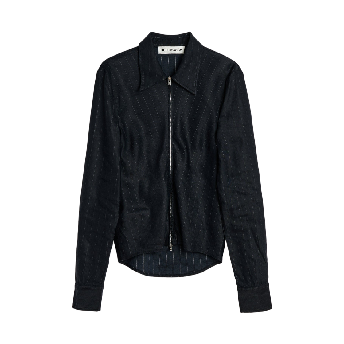 (W) 아워레가시 슬림 집 셔츠 나이트 코버트 플렉스 핀스트라이프((W) Our Legacy Slim Zip Shirt Night Covert Flex Pinstripe) - 1