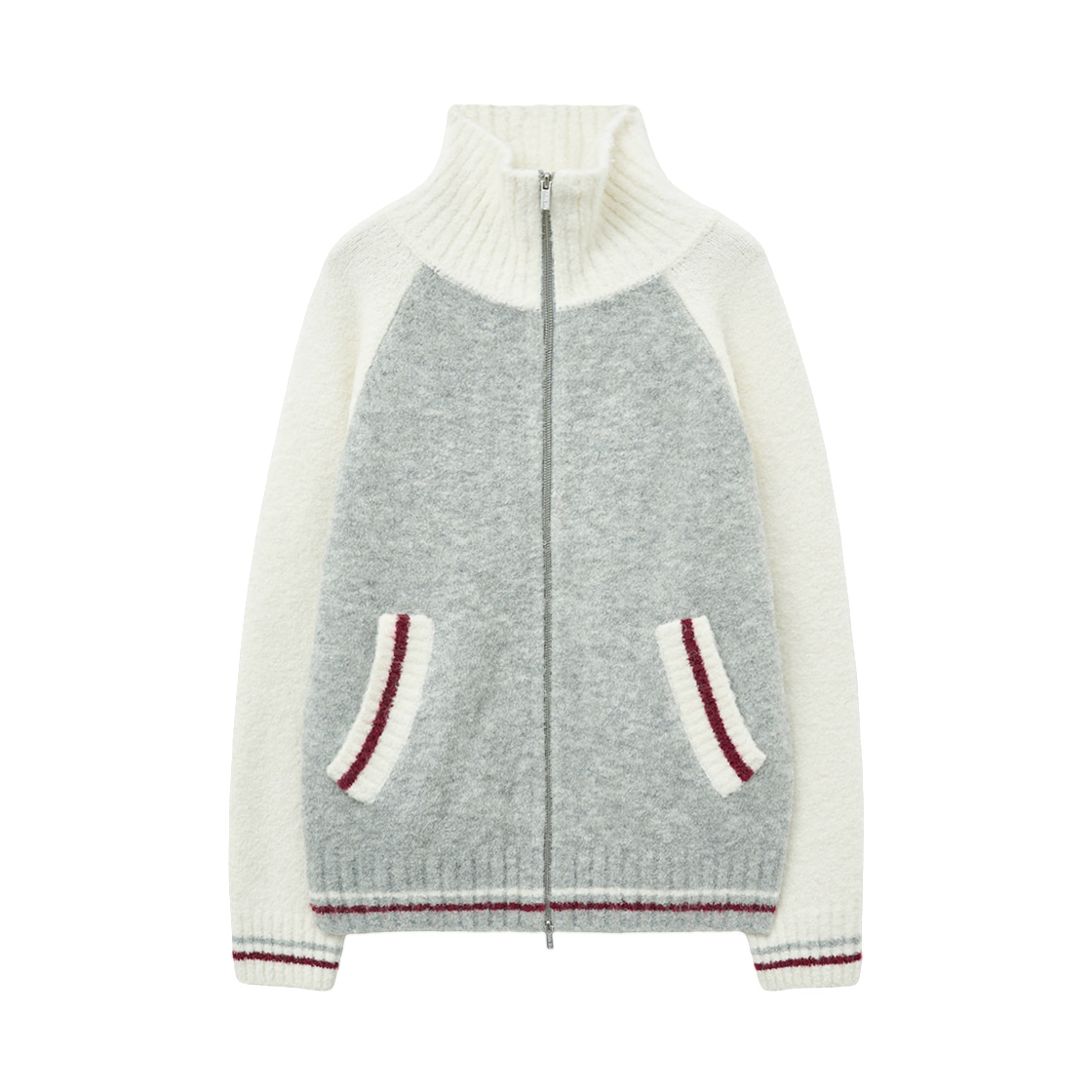 마뗑킴 하이 넥 래글런 니트 집업 아이보리(Matin Kim High Neck Raglan Knit Zip Up Ivory)