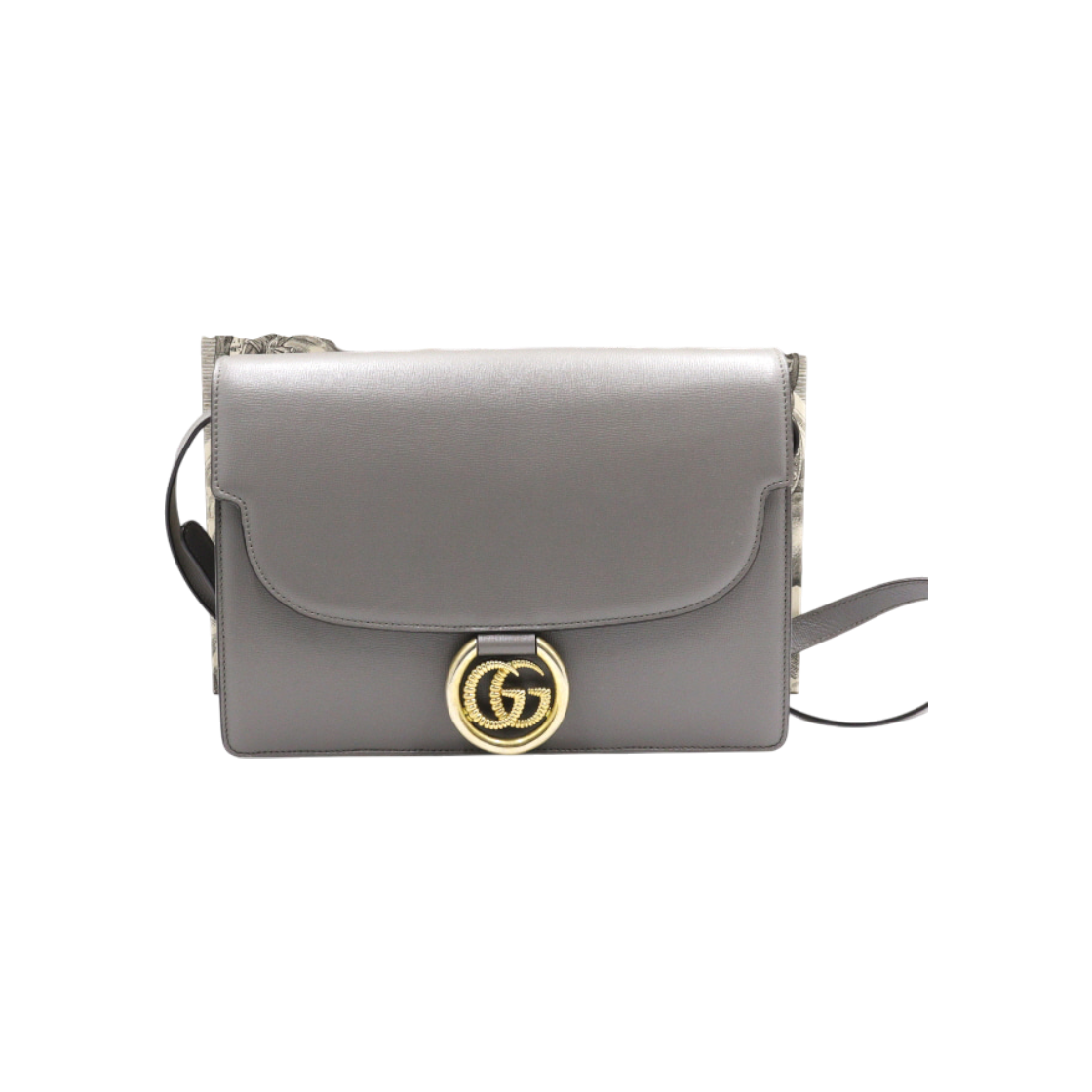ITWDTVM8MS2H Gucci 589471 Gray Leather GG Ring Flap Shoulder Bag & Crossbody AA47079