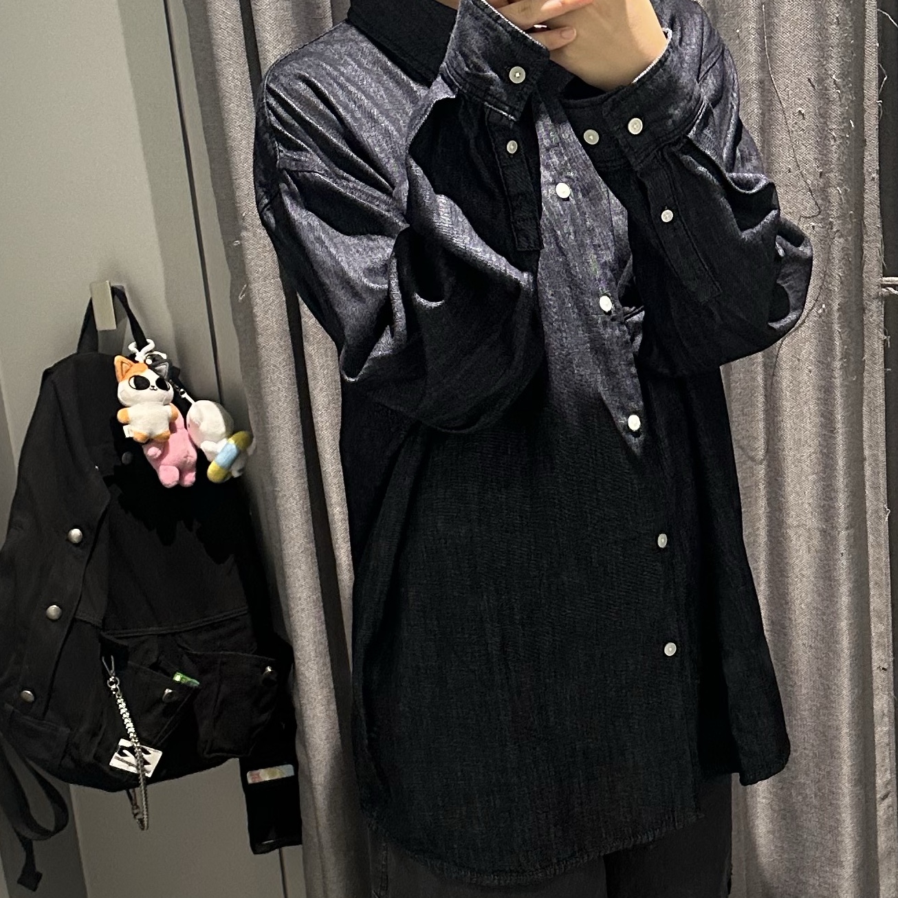 Supreme Small Box Denim Shirt Black - 25FW 착용 스타일