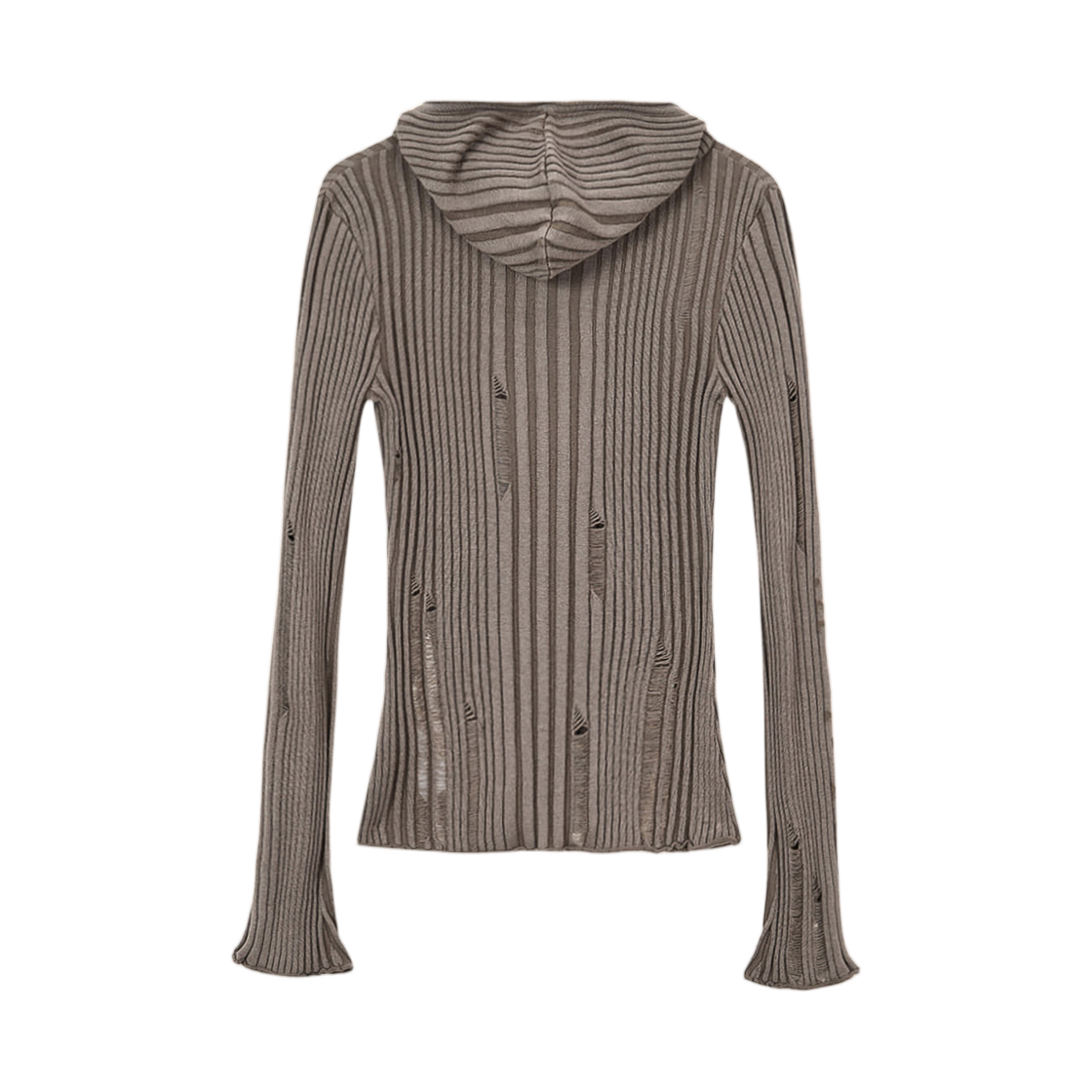 (W) 마뗑킴 로고 포인트 데미지 슬림 후디 가디건 카키 브라운((W) Matin Kim Logo Point Damage Slim Hoody Cardigan Khaki Brown) - 2