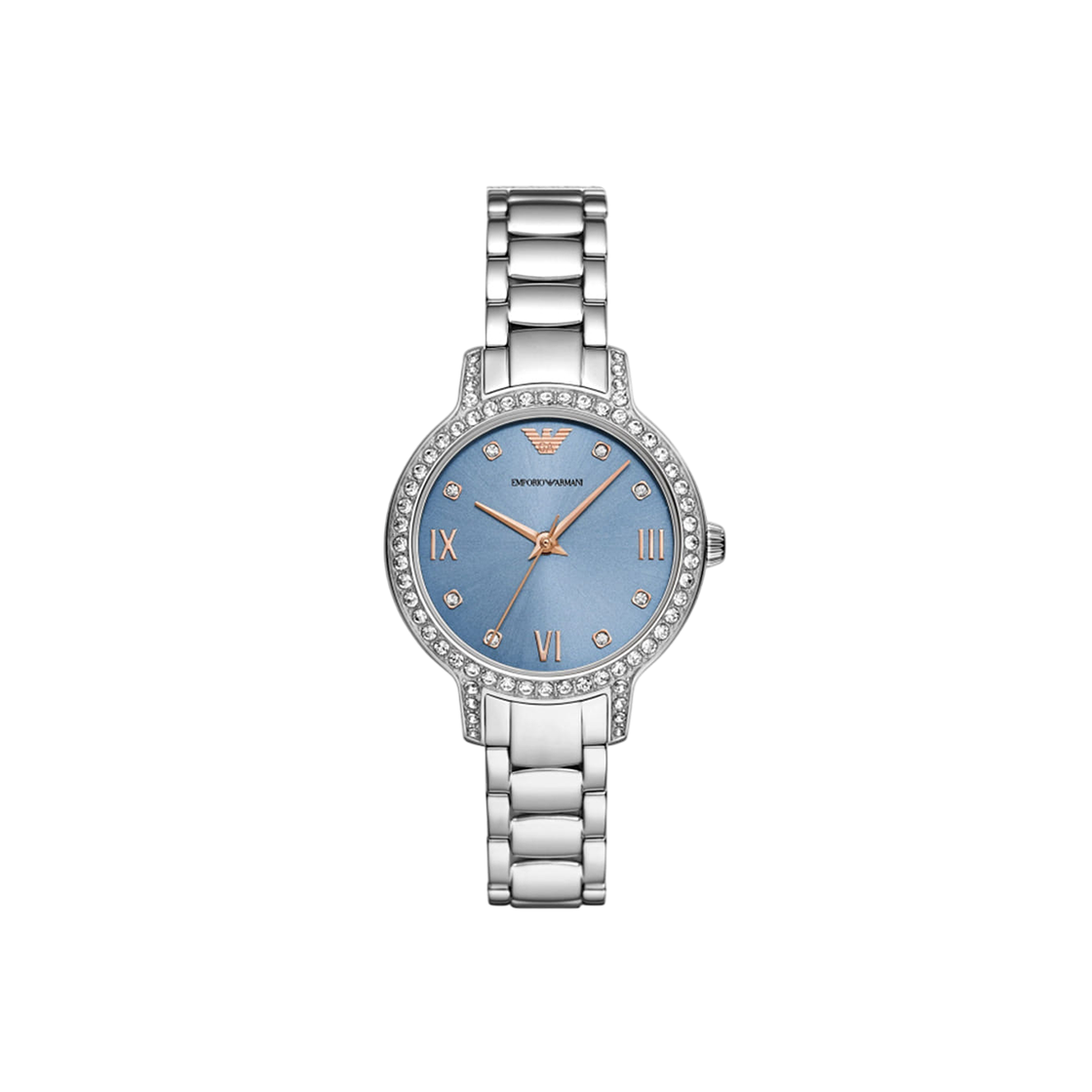 (W) 엠포리오 아르마니 클레오 32mm 메탈 시계 블루 실버((W) Emporio Armani Cleo 32mm Metal Watch Blue Silver)