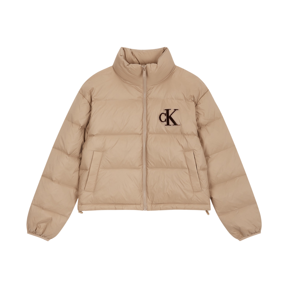 47D503GPAI (W) Calvin Klein Chenille Logo Puffer Down Jacket Camel