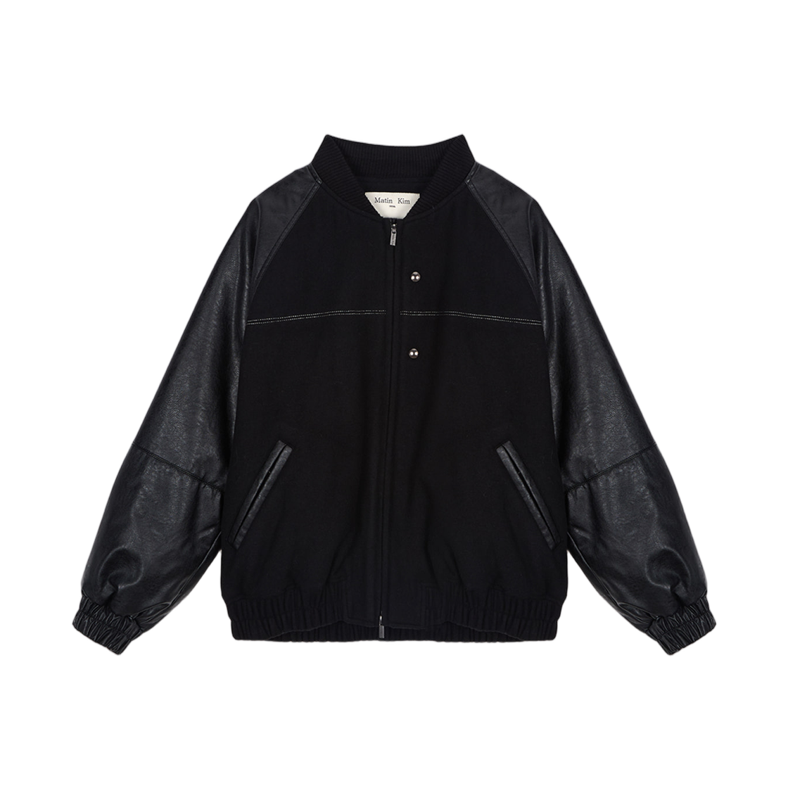 (W) 마뗑킴 스터닝 포인트 포우 레더 점퍼 블랙((W) Matin Kim Stunning Point Faux Leather Jumper Black) - 1