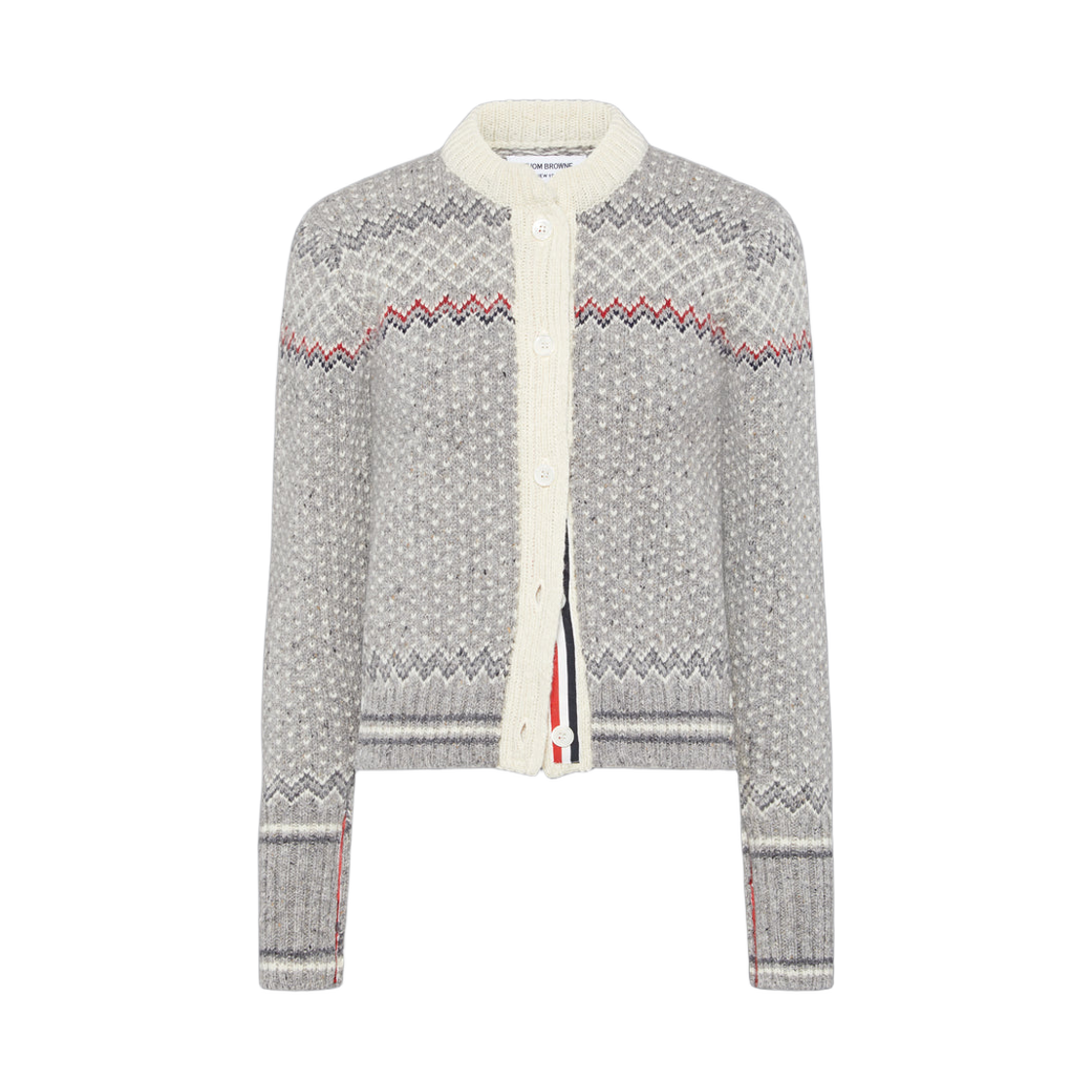 (W) 톰브라운 페어아일 자카드 도네갈 크롭 가디건 라이트 그레이((W) Thom Browne Fairisle Jacquard Donegal Cropped Cardigan Light Grey)
