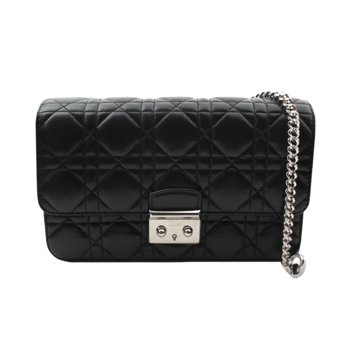 디올 블랙 램스킨 까나쥬 은장 미니 크로스백(Dior Black Lambskin Cannage Silver Mini Crossbody Bag) - 1