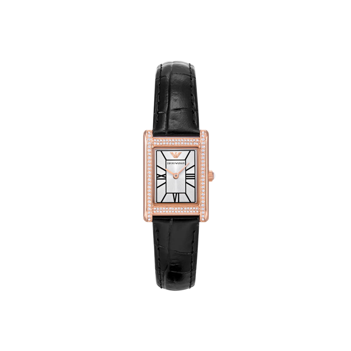 (W) 엠포리오 아르마니 제니 22mm 스퀘어 가죽 시계 실버 블랙((W) Emporio Armani Genni 22mm Square Leather Watch Silver Black)