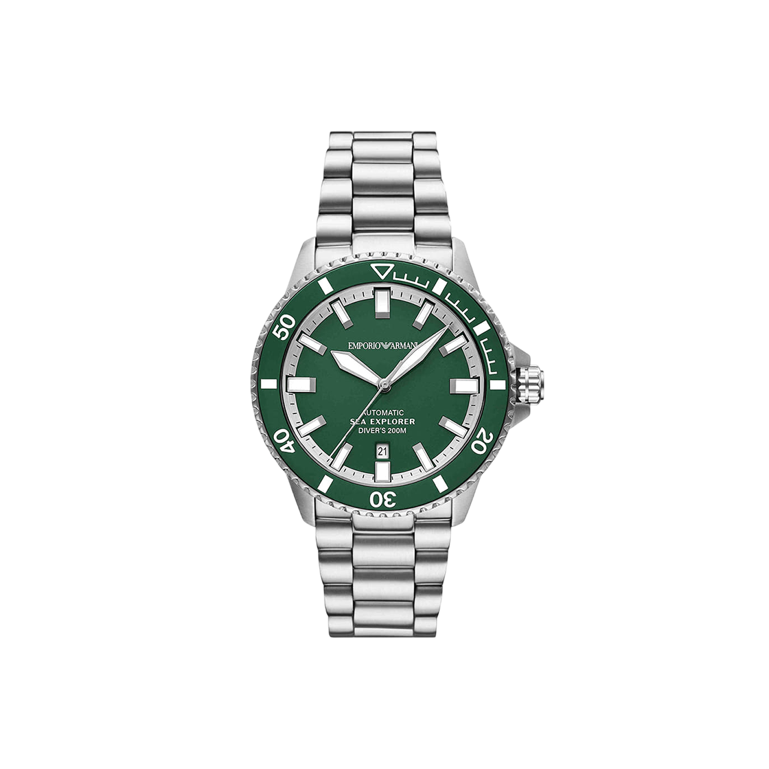 AR60088 Emporio Armani Sea Exporer 42mm Diver Metal Watch Green Silver