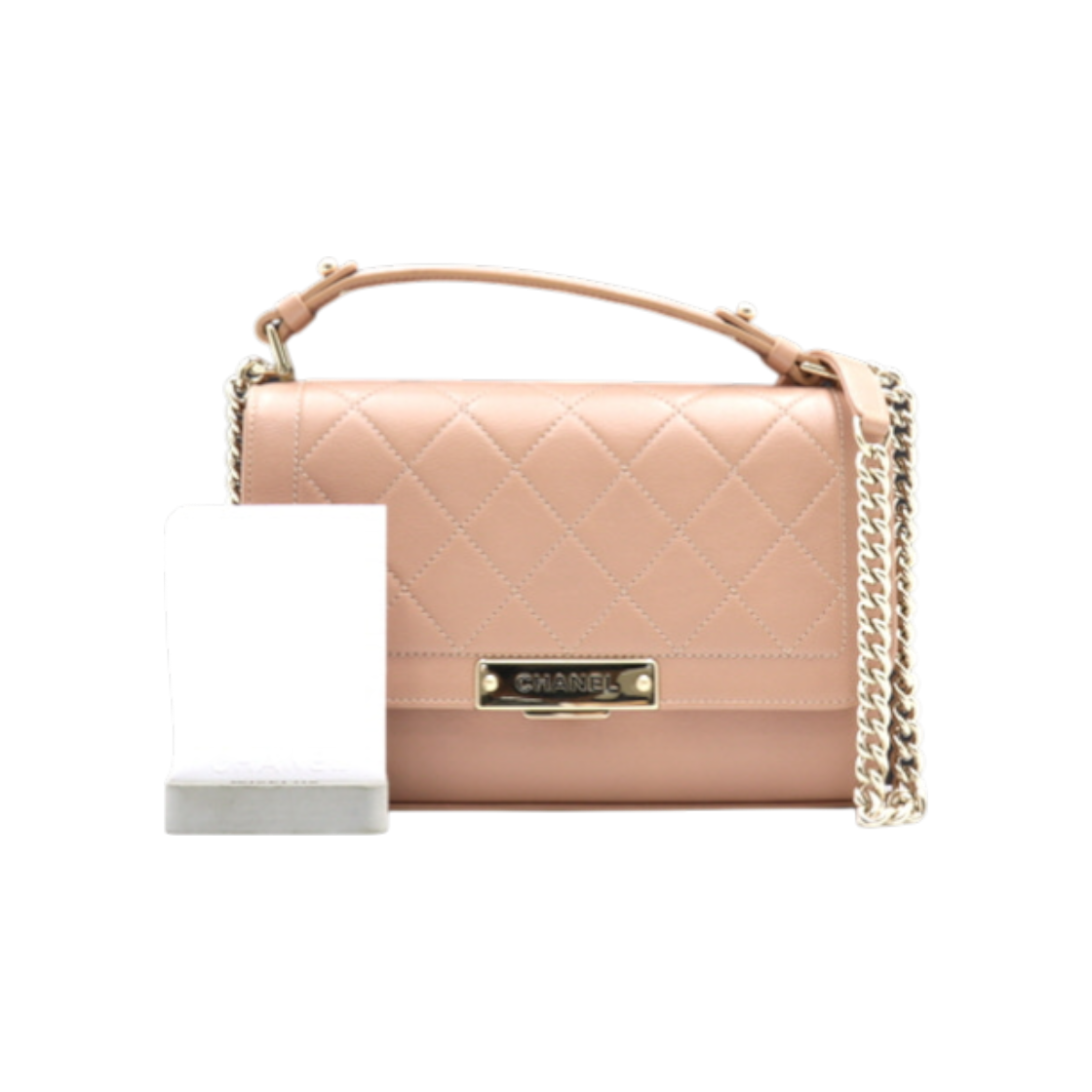 ITFN8DII7WI9 Chanel Label Click Medium Champagne Gold Chain Shoulder and Crossbody Bag