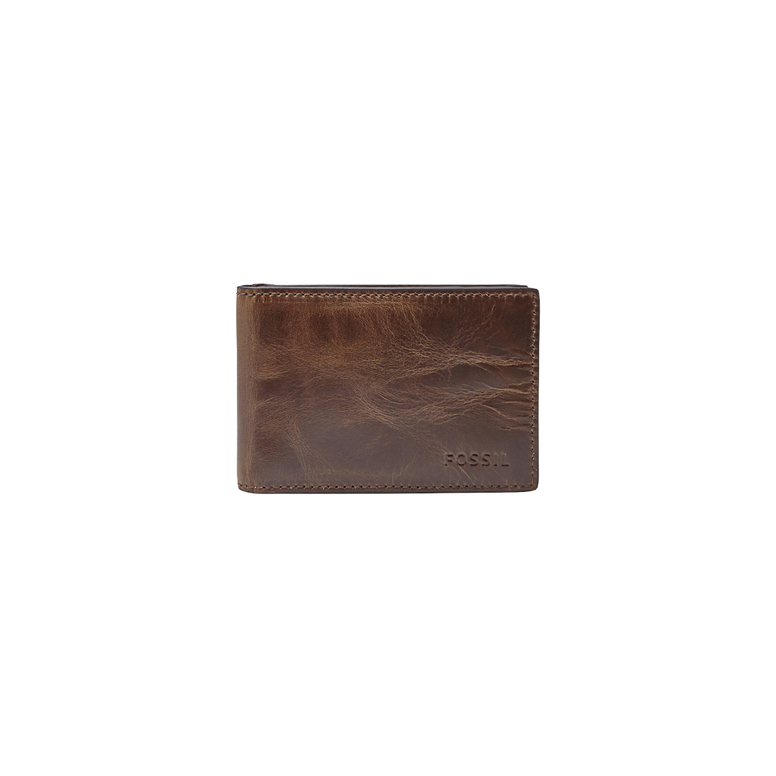 ML3684201 Fossil Derrick Leather Money Clip Bifold Wallet Dark Brown
