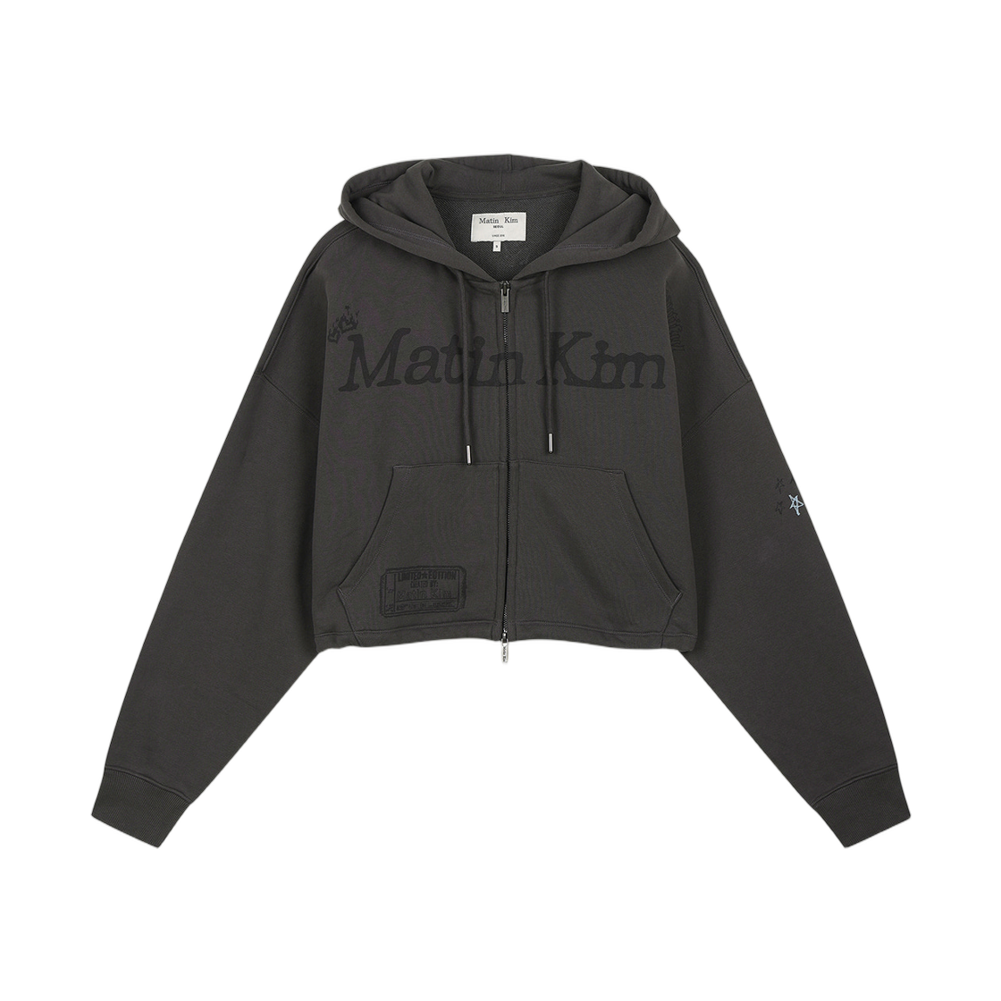 MK2577JP202MCH (W) Matin Kim Graffiti Artwork Crop Hoody Zip Up Charcoal