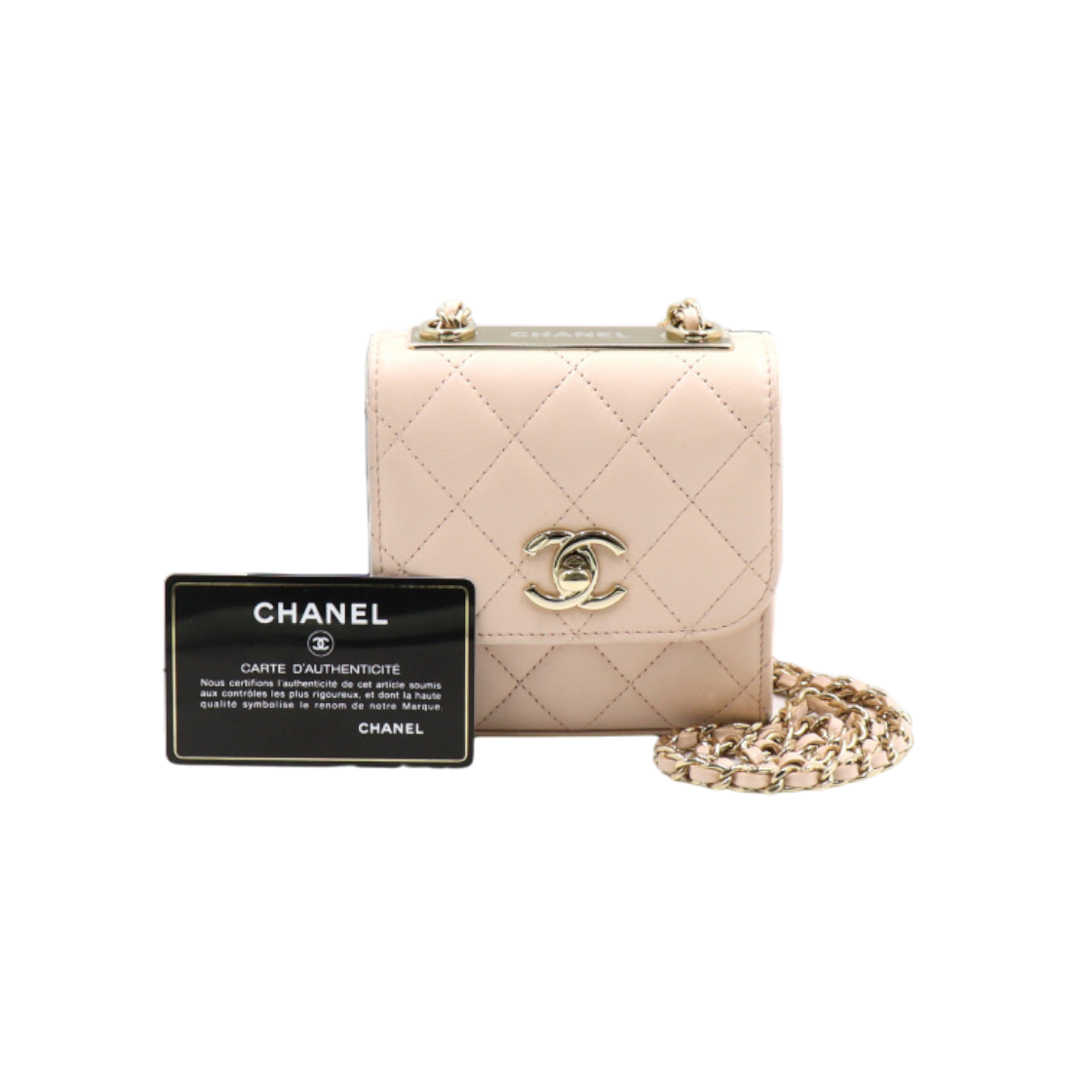 ITJ4WEMDB6AJ Chanel Beige Trendy CC Lambskin Mini Gold Chain Shoulder and Crossbody Bag