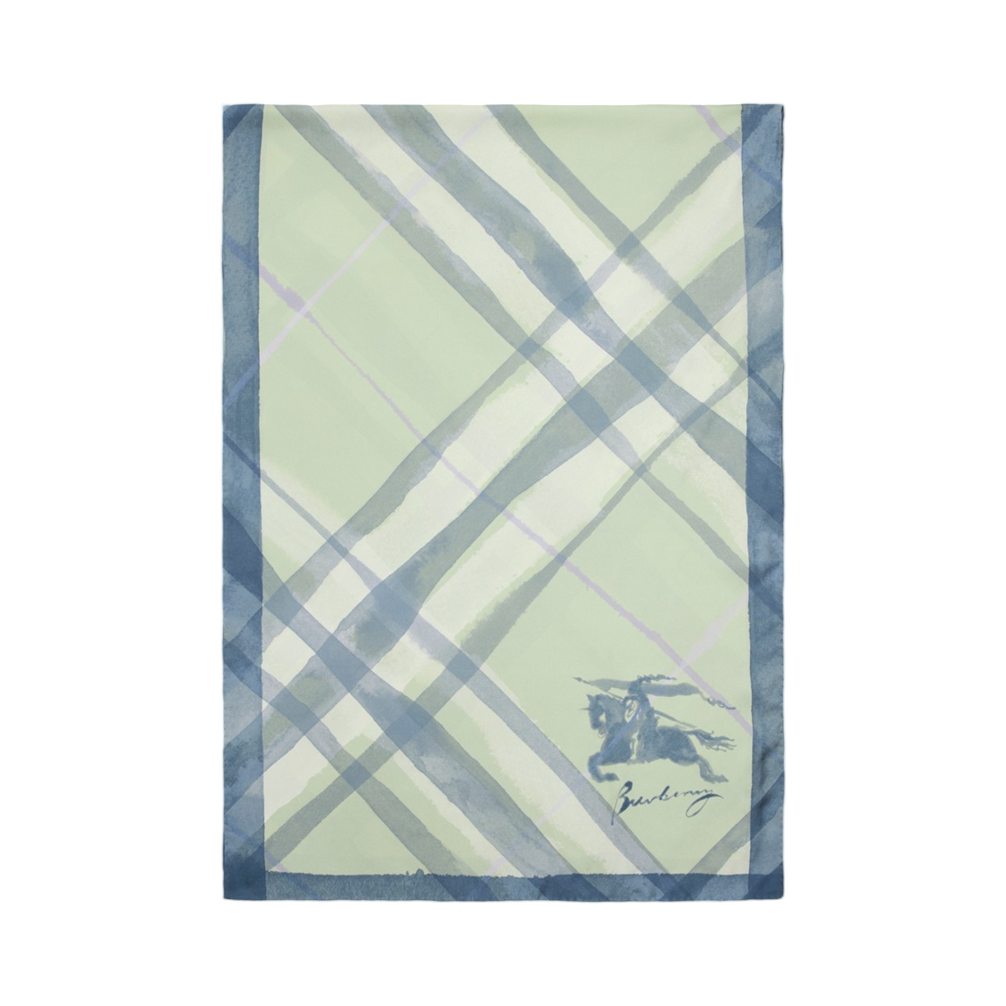 8120310 (W) Burberry Wide Watercolour Check Silk Scarf Seafoam Green