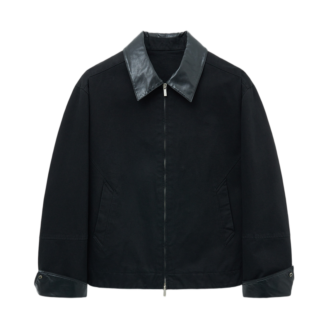 마뗑킴 레더 칼라 포인트 워크 자켓 블랙(Matin Kim Leather Collar Point Work Jacket Black) - 1