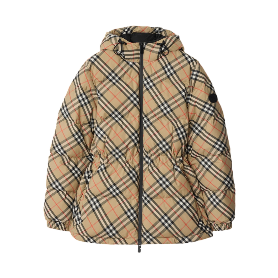 8110240 (W) Burberry Check Nylon Hooded Puffer Jacket Sand Beige