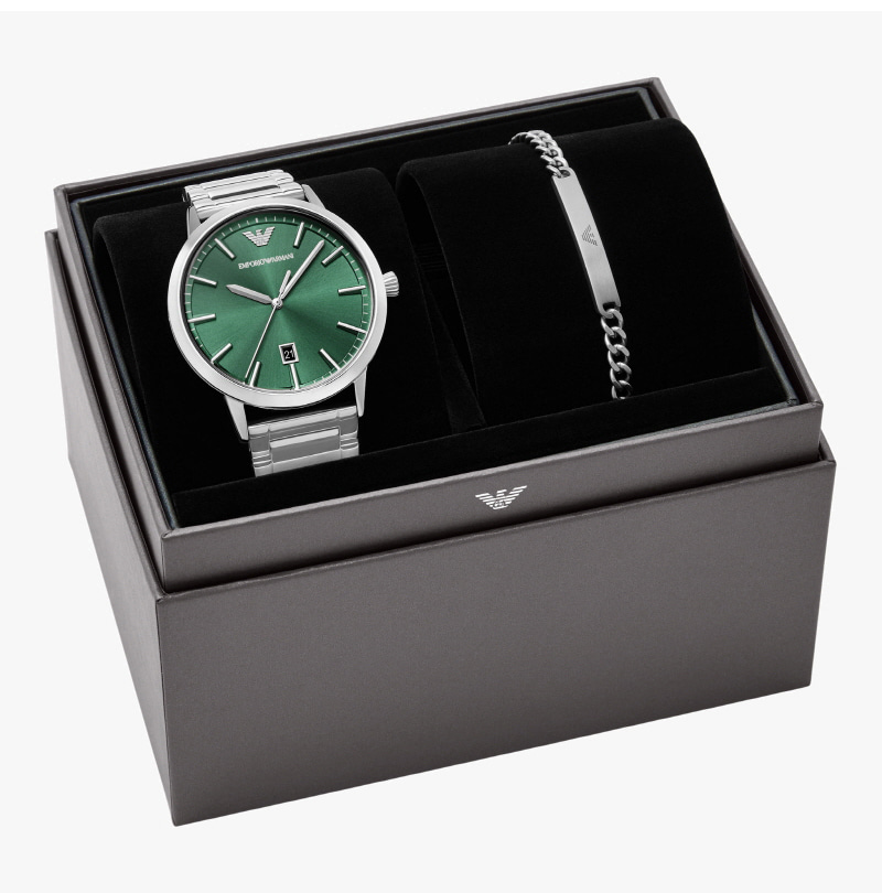 엠포리오 아르마니 43mm 브레이슬릿 세트 메탈 시계 그린 실버(Emporio Armani 43mm Bracelet Set Metal Watch Green Silver) - 3
