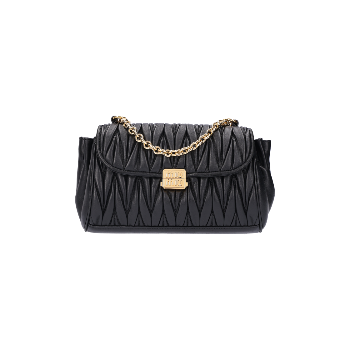 IT5O6U2D4SSU Miu Miu 5BD266 Matelasse Chain Shoulder Bag in Black Nappa Leather