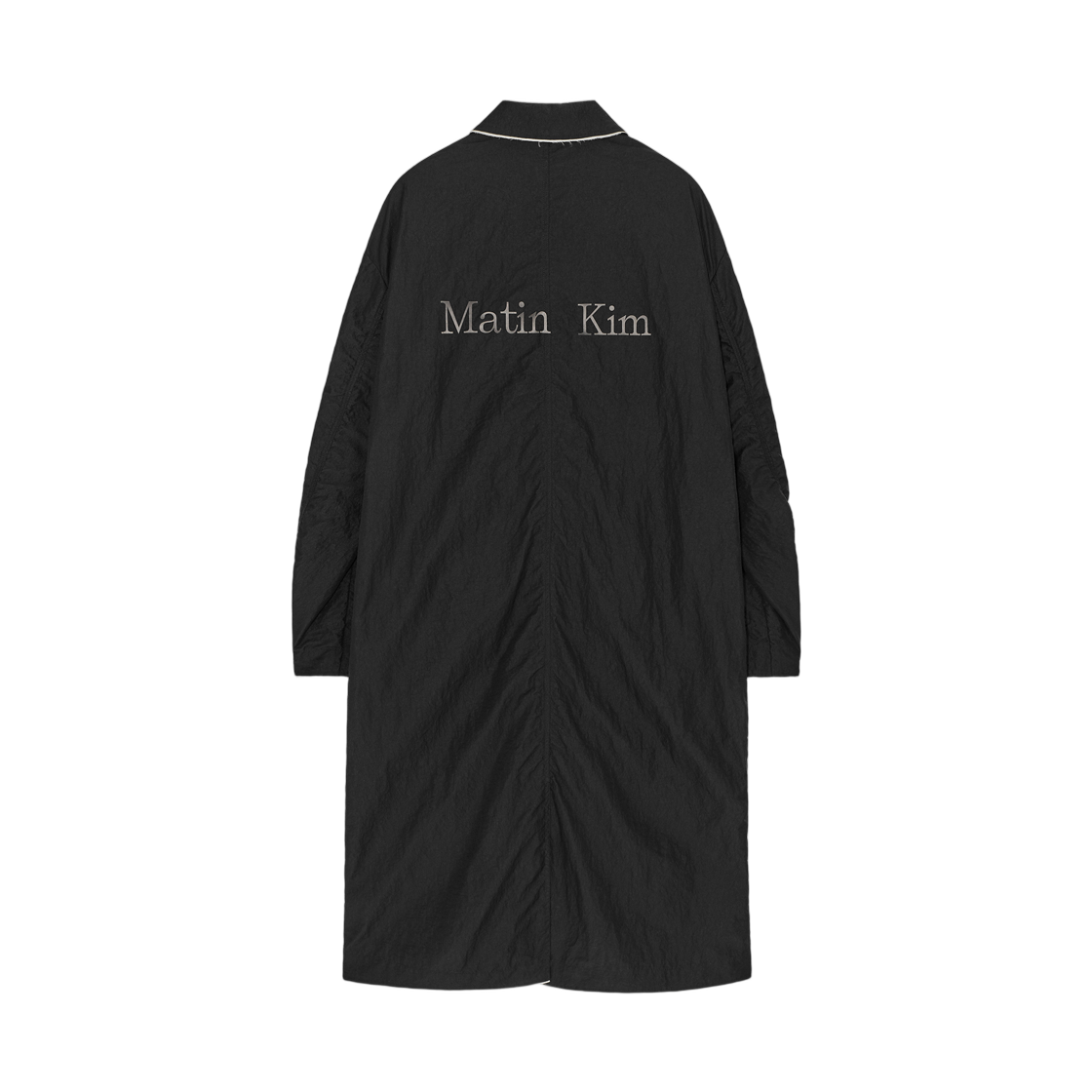 (W) 마뗑킴 백 로고 포인트 나일론 롱 코트 블랙((W) Matin Kim Back Logo Point Nylon Long Coat Black) - 2