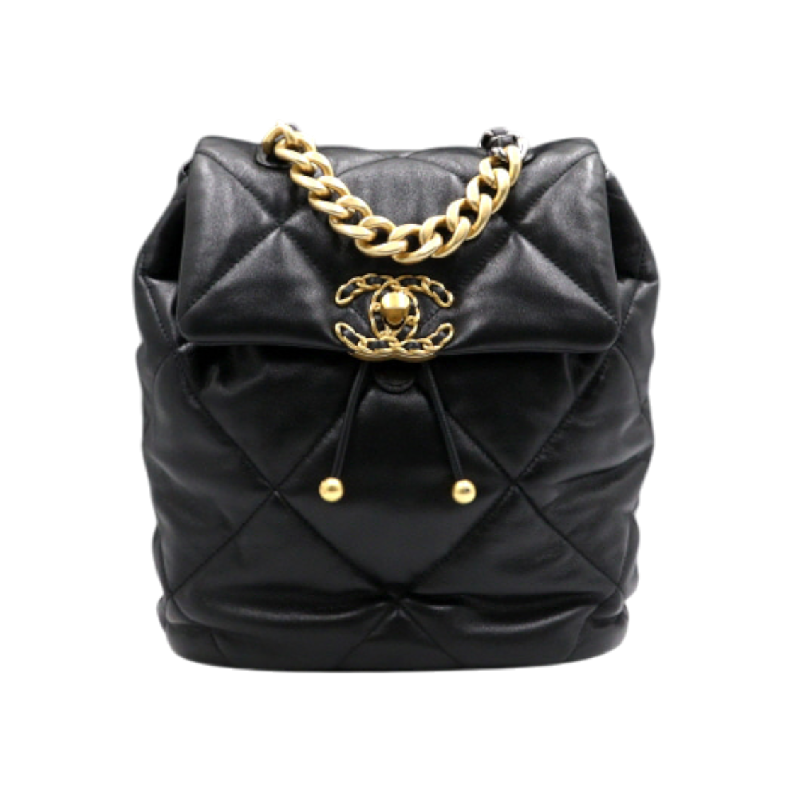 샤넬 AS4223 크루즈 컬렉션 블랙 램스킨 샤넬 19 금장 체인 여성 백팩 aa46416(Chanel AS4223 Cruise Collection Black Lambskin Chanel 19 Gold Chain Women's Backpack AA46416)