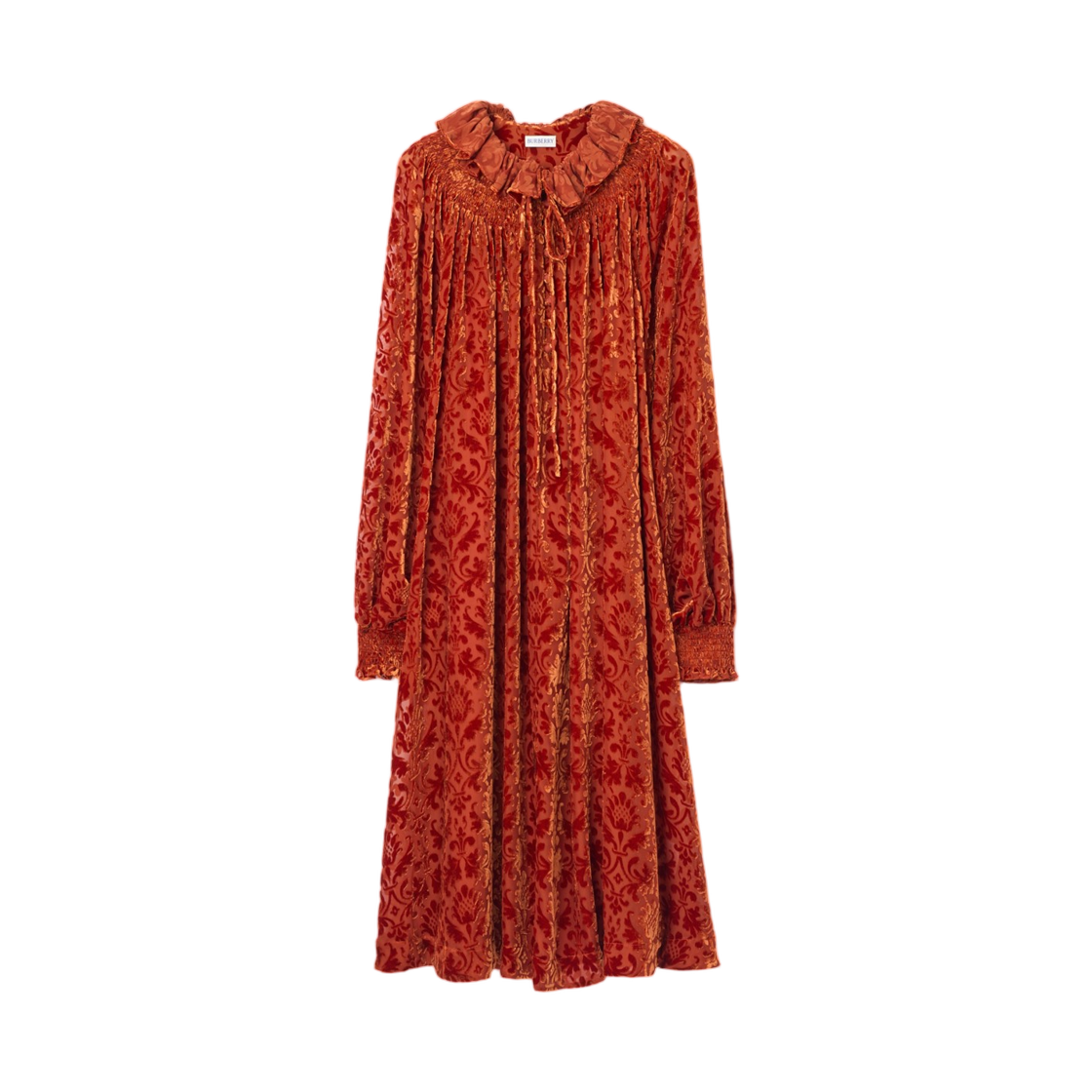 (W) 버버리 바로크 실크 블렌드 벨벳 드레스 드래곤 레드((W) Burberry Baroque Silk Blend Velvet Dress Dragon Red) - 1