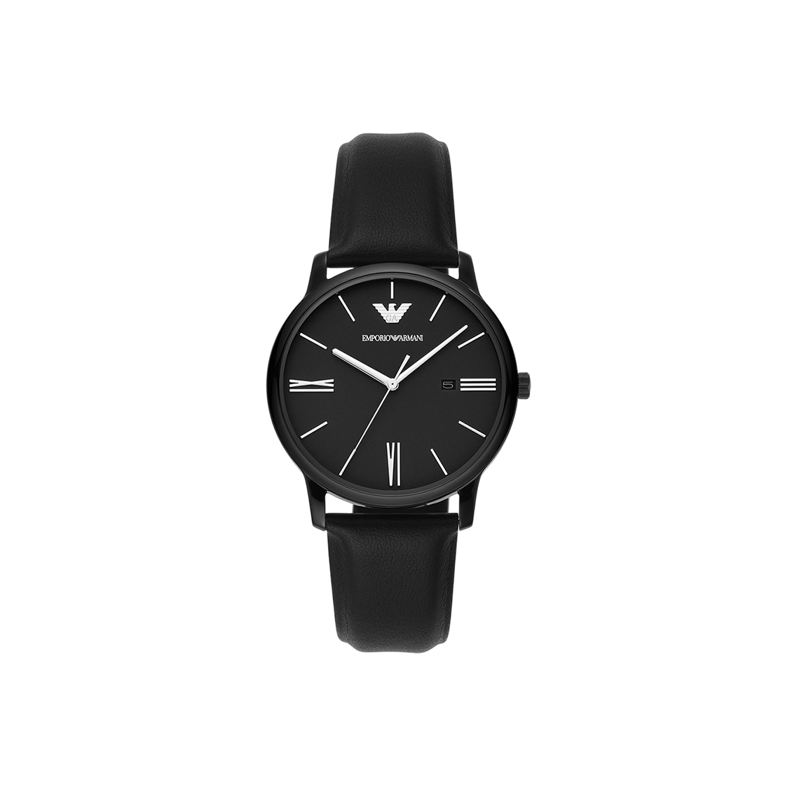 AR11573 Emporio Armani Minimalist 42mm Leather Watch Black Black