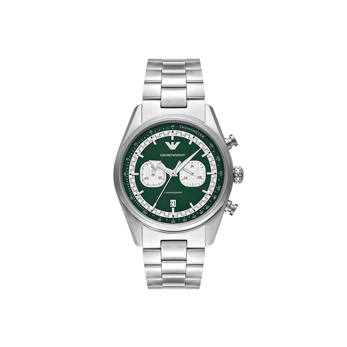 AR11637 Emporio Armani Racer 42mm Chronograph Metal Watch Green Silver