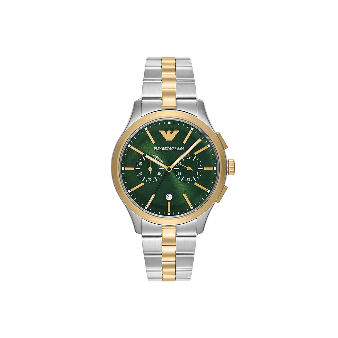 AR11692 Emporio Armani Dario 42mm Chronograph Metal Watch Green Two-Tone