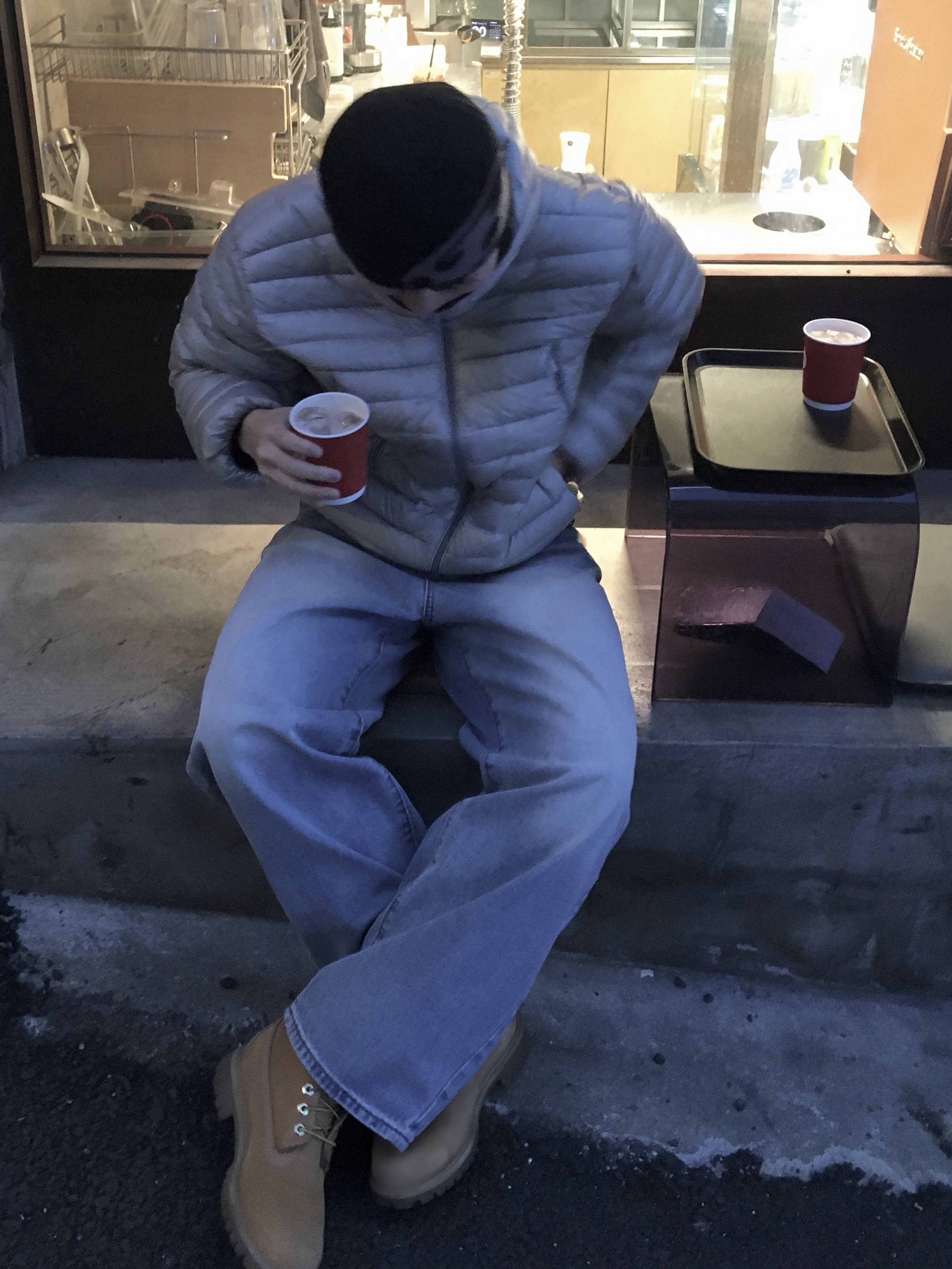 Musinsa Standard City Leisure Sheer Ripstop Hooded Light Down Jacket Light Grey, Sansan Gear Logo Beanie Black - 22FW 착용 스타일