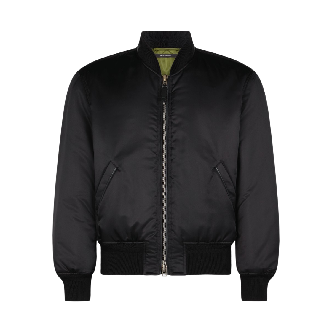 OBB010-FMS072-ZLBFG Tom Ford Silk Satin Bomber Jacket Black Green