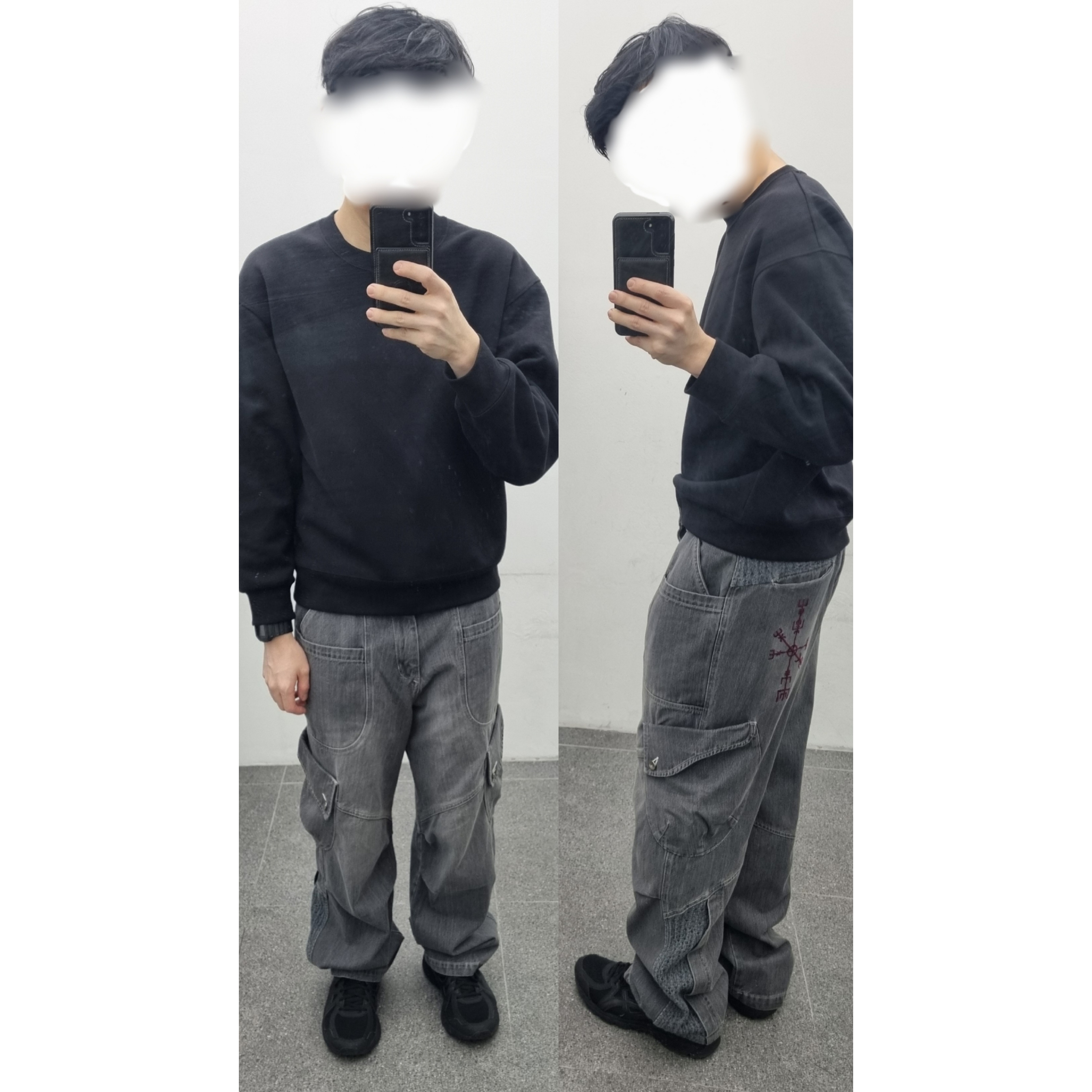 Ignota Core:9 Lagnar Pants Grey Denim, Asics Jog 100 T Black - 4E Extra Wide 착용 스타일 - 1