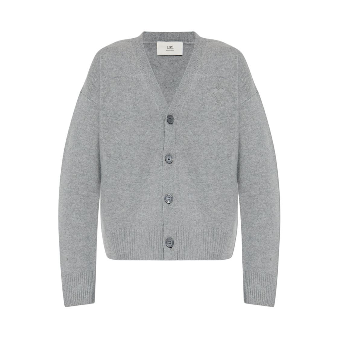 HKC371-KN0071-050 AMI de Coeur Cashmere Wool Cardigan Grey