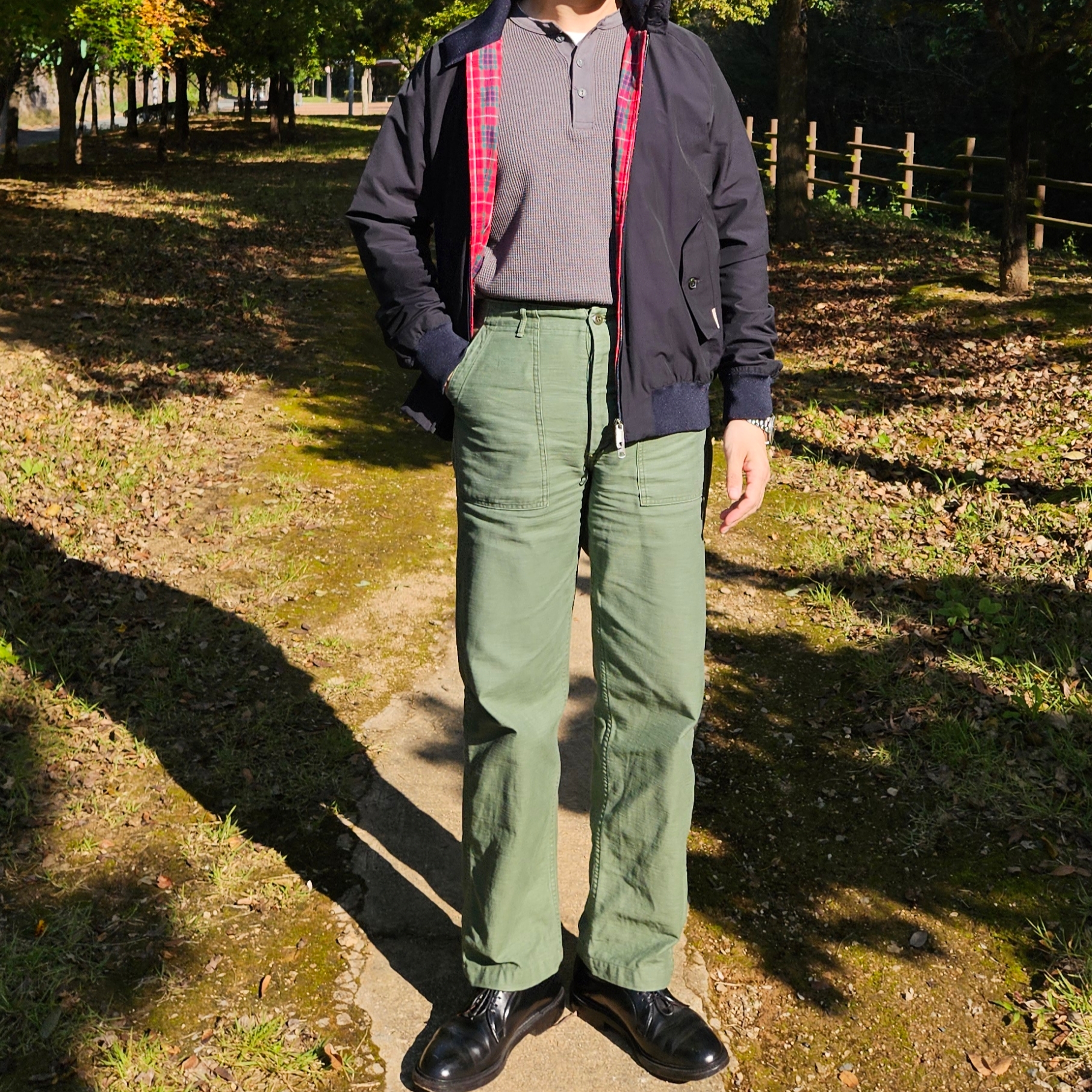 Alden 9901 Cordovan Plain Toe Blucher Oxford Black - D, Orslow 5002 US Army Fatigue Pants Green 착용 스타일 - 3